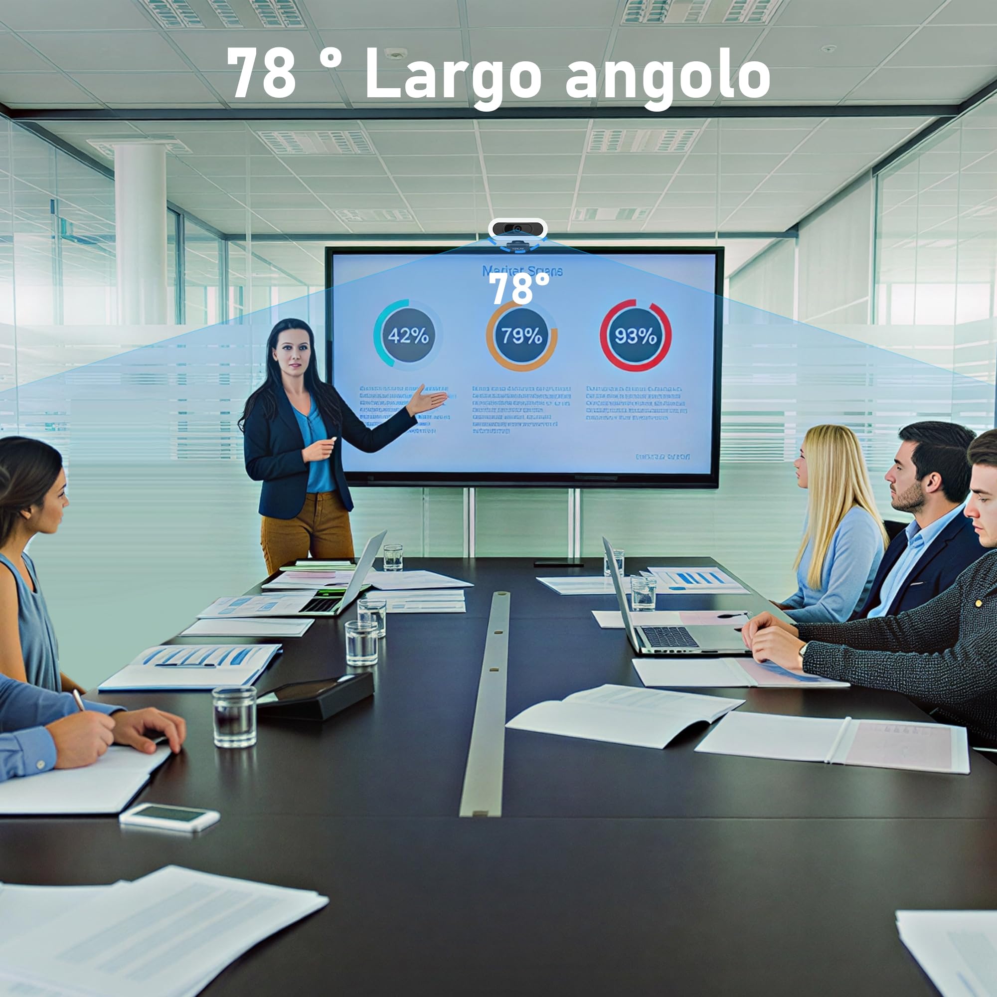 W8LS Webcam 4K 30FPS con luce LED, microfono con cancellazione del rumore, autofocus, correzione della scarsa illuminazione, FOV 78°, copertura privacy e treppiede, plug play per Windows, Mac