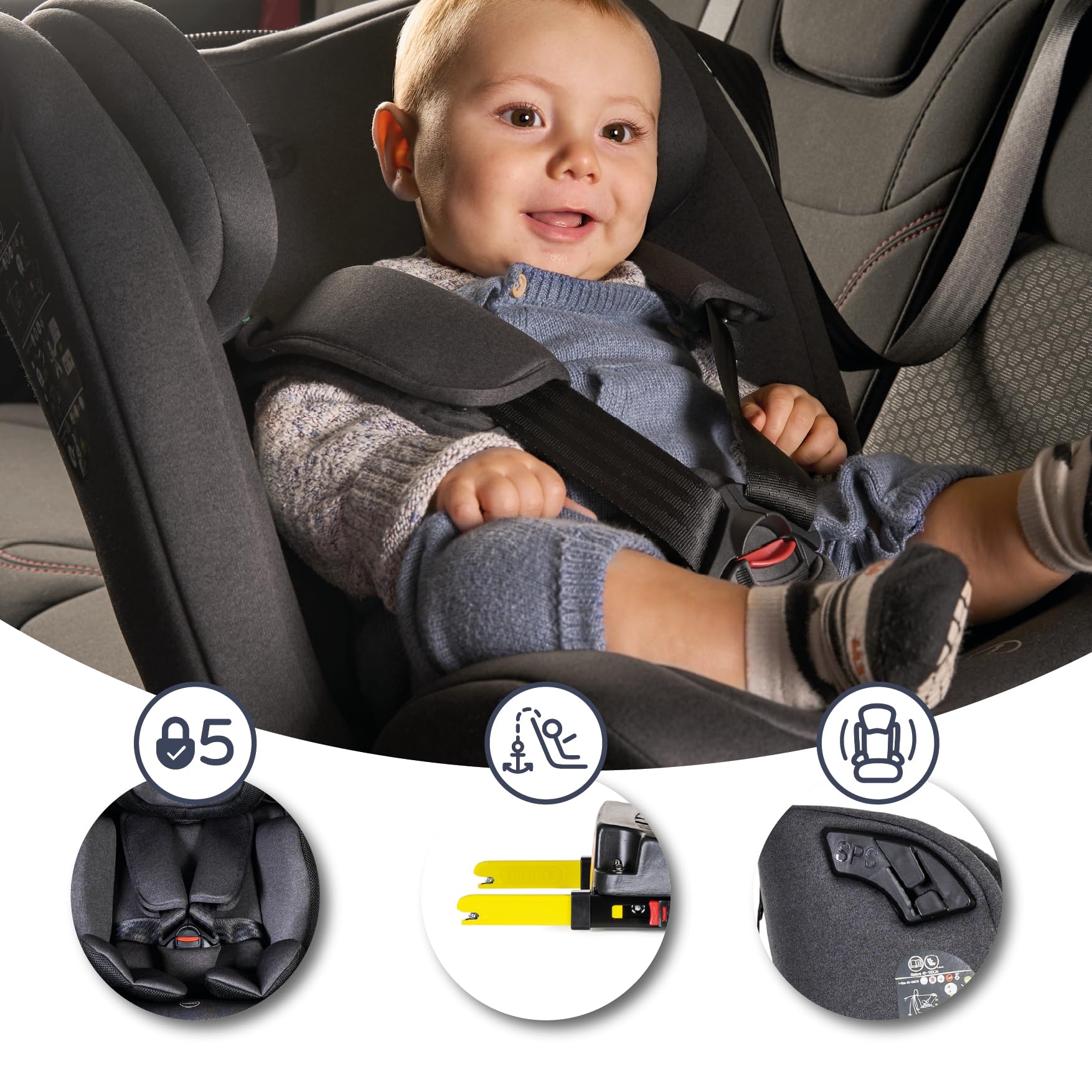 ms 1864 Ładny fotel samochodowy Grupa 0 1 2 3 Isofix, Obrót 360º, Sps Plus, Maksymalna długość 18 kg i pokrywa seryjna, Unisex, czarny, jeden rozmiar