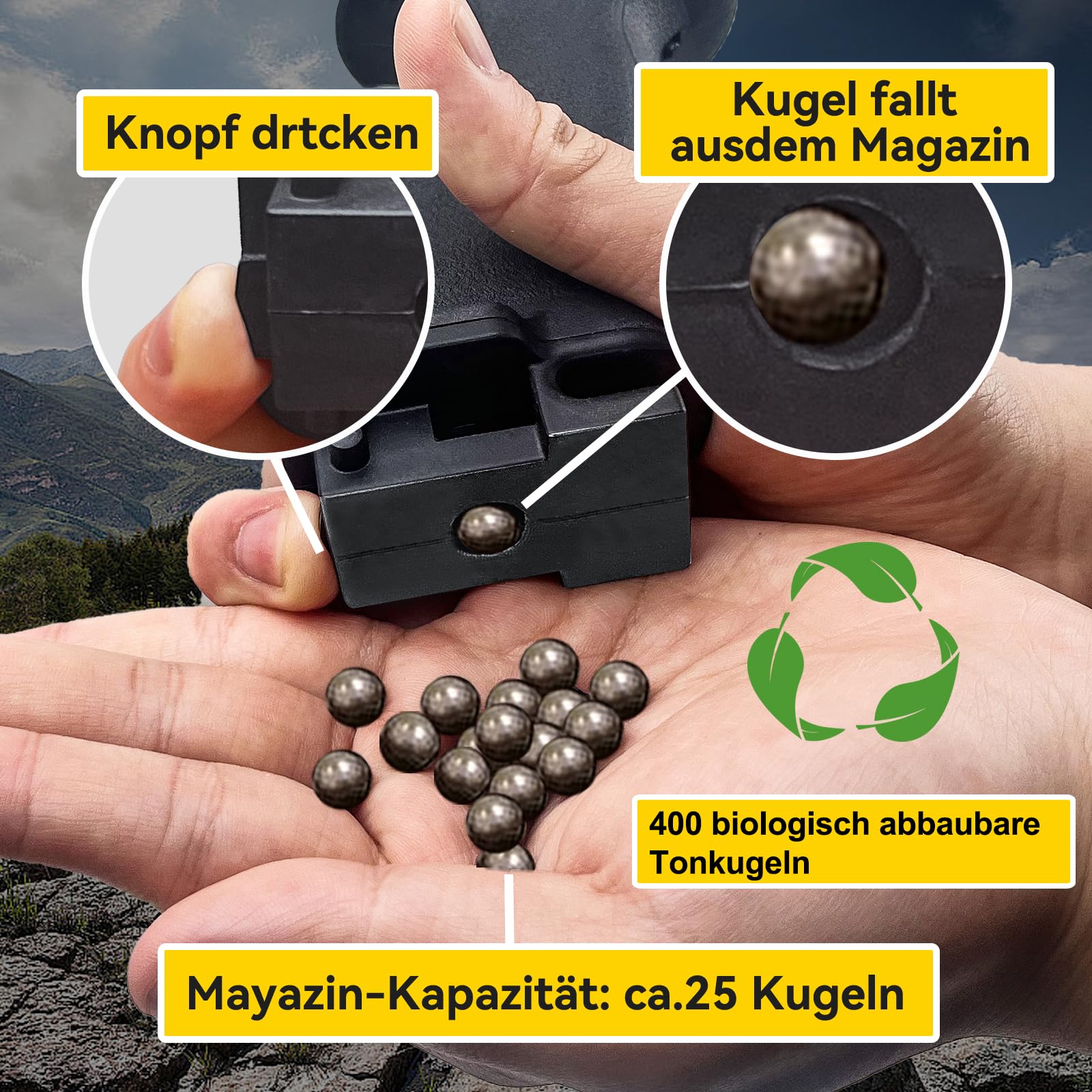 Set di fionde sportive per allenamento all'aria aperta, impugnatura ergonomica antiscivolo con rivista a sfera, con 400 sfere di allenamento e 6 fasce di ricambio, centrifuga di precisione per il