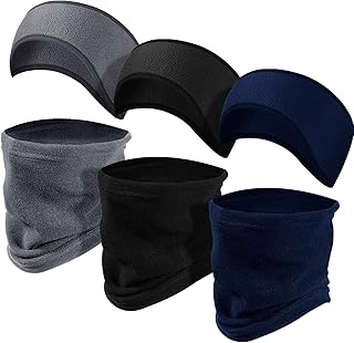 6 Pieces Kids Fleece Ear Warmer Headband with Neck Gaiter Set Winter Ear Muff Neck Scarf for Child Cycling Skiing (Black, Gray, Dark Blue)