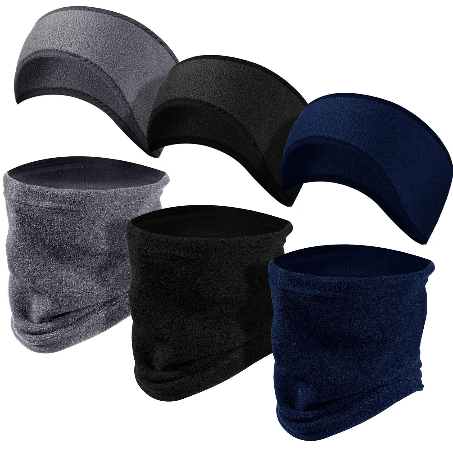 6 Pieces Kids Fleece Ear Warmer Headband with Neck Gaiter Set Winter Ear Muff Neck Scarf for Child Cycling Skiing (Black, Gray, Dark Blue) 6 Pieces Kids Fleece Ear Warmer Headband with Neck Gaiter Set Winter Ear Muff Neck Scarf for Child Cycling Skiing (Black, Gray, Dark Blue)