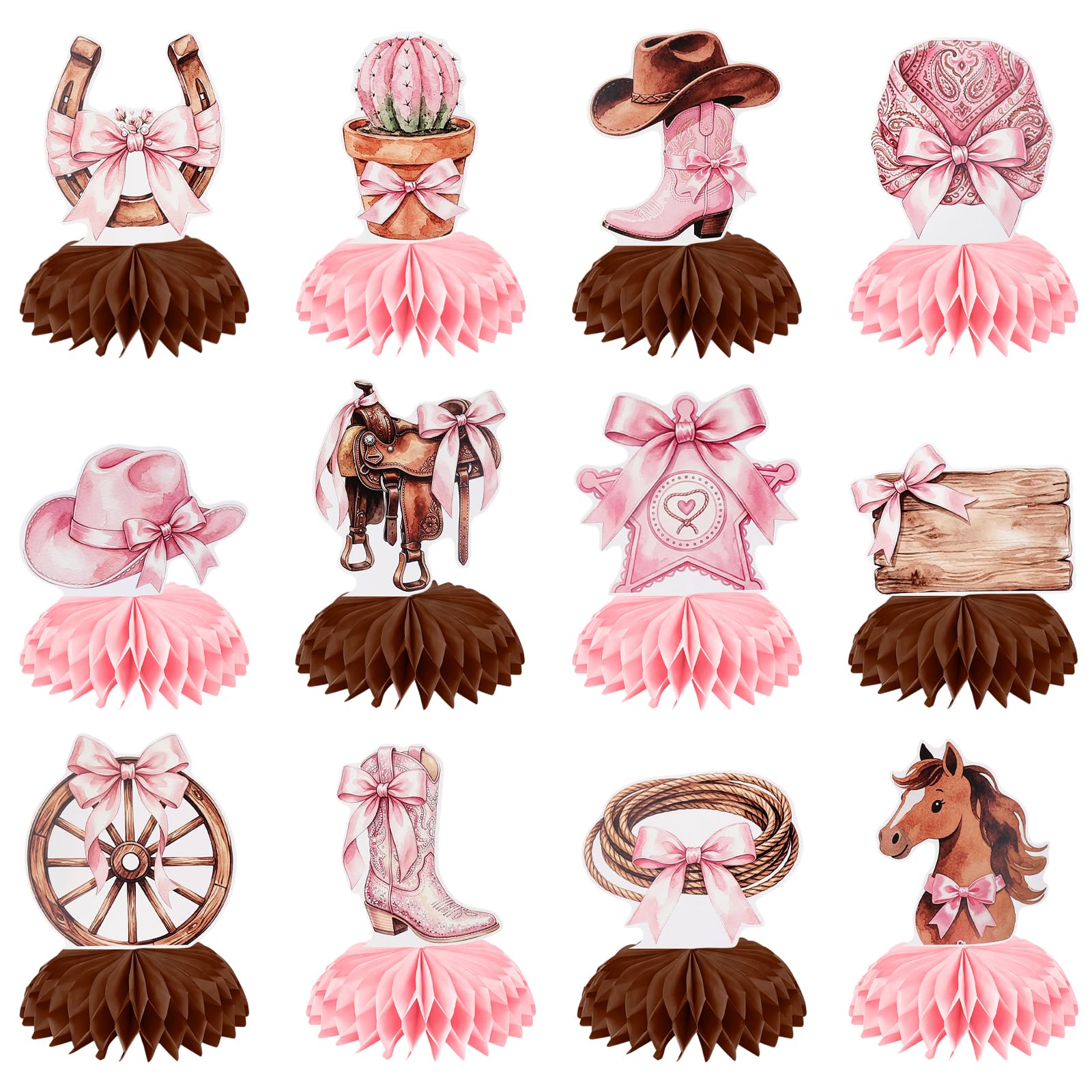 12PCS Western Cowgirl Bow Boot Honeycomb Centerpieces Table Decorations