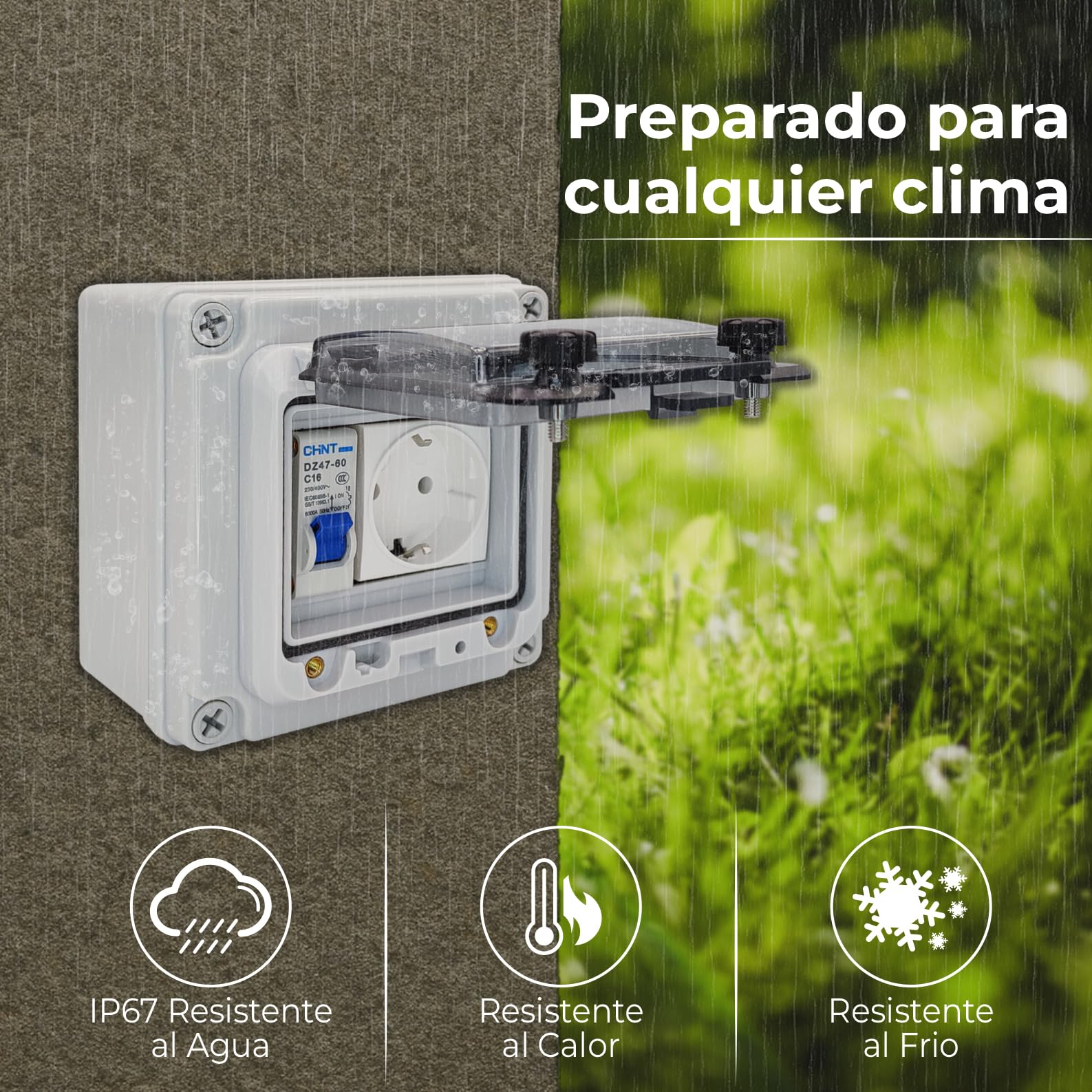 LED ATOMANT 4x Enchufe en Caja Estanca IP67 para Exterior con Disyuntor