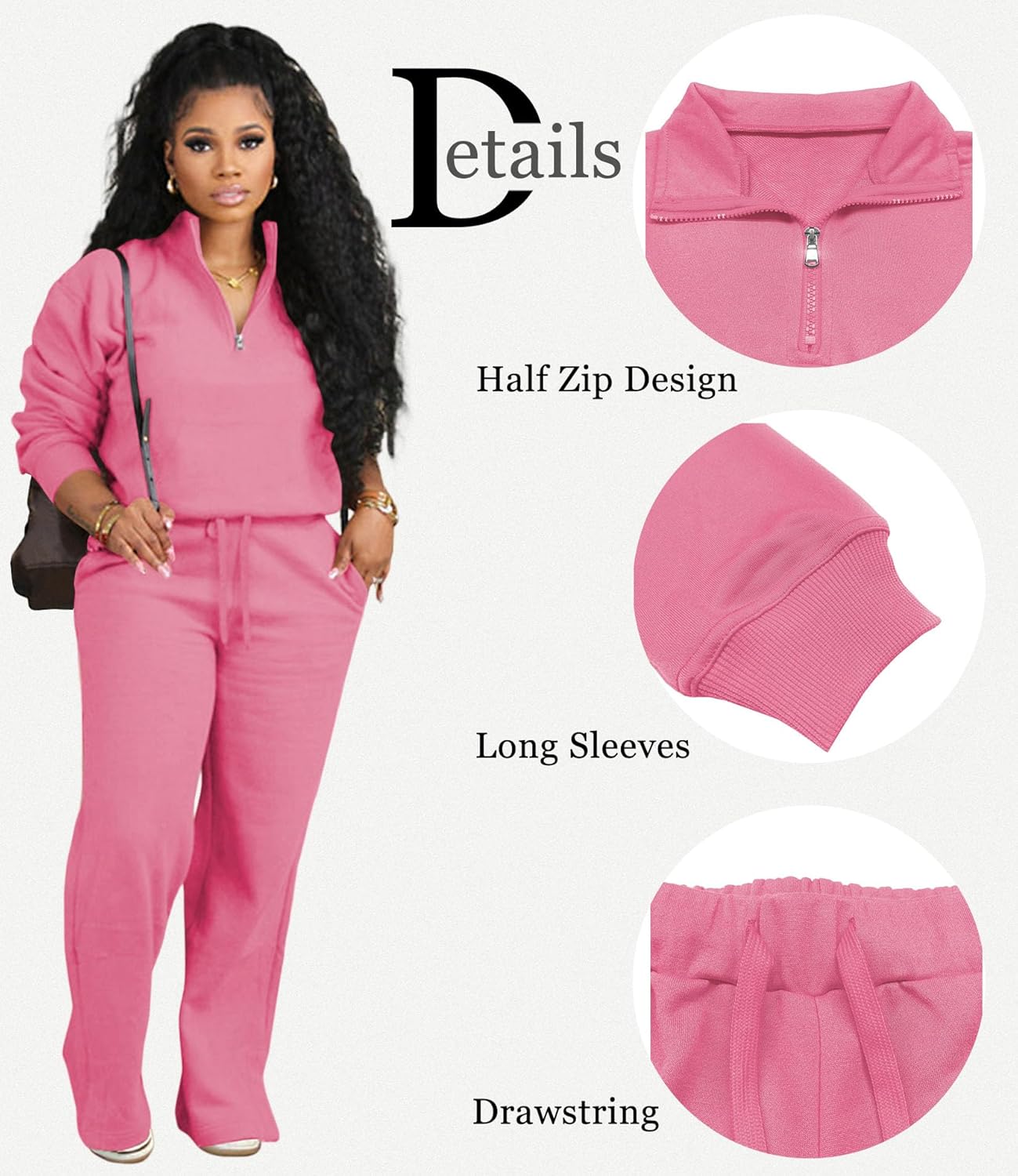 Adogirl Women 2 Piece Outfits Sweatsuit Set Fall Long Sleeve Half Zip Sweatshirt Wide Leg Sweatpants Tracksuit Lounge Sets - Image 4