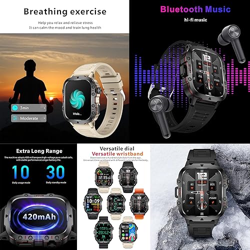 Miniatura 7 de Reloj inteligente militar para hombre (respuestallamadas de marcación), reloj inteligente impermeable 5ATM para iPhone Android, rastreador de