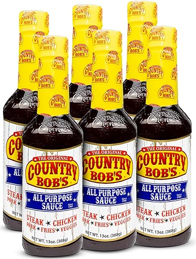 Country Bob's All Purpose Sauce - All Natural Condiment Sauce for Dipping, Marinating, BBQ Sauce, Steak Sauce - All Purpose Seasoning for Beef, Pork, Chicken, Fish, and Stir Fry Vegetables -13oz (Pack of 6)