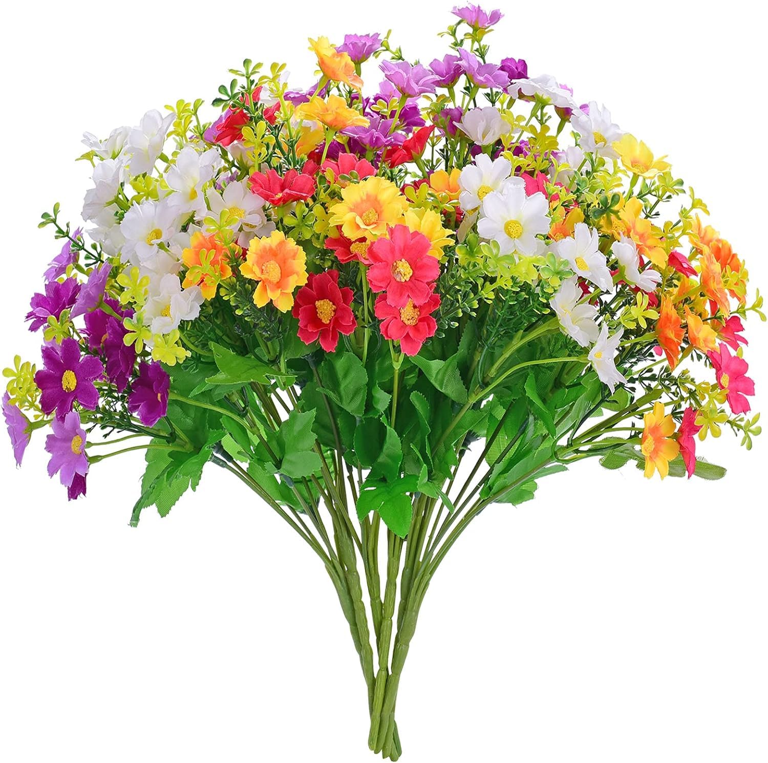 Artificial Silk Flowers for Decoration Outdoors - Fake Faux Daisies Colorful Flowers Bouquets with Stems for Table Centerpieces Home Decor Indoor Outsides Arrangements Set of 4 (Multicolor)-image-7