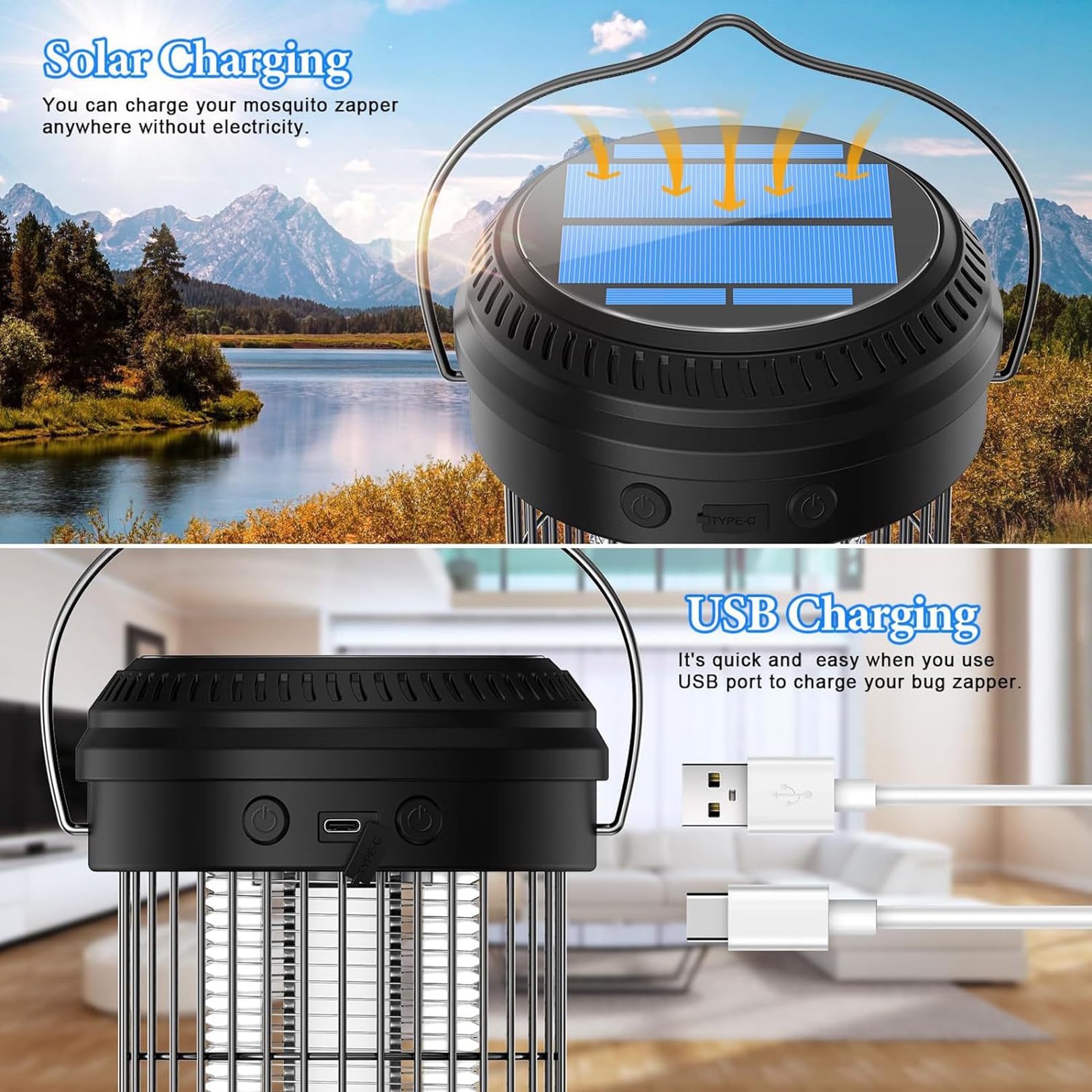 Solare | Zanzara Killer | Trappola per zanzare | 3 in 1 LED Portatile Flashbeam | Repellente per zanzare all'aperto | Insetticida con Batteria Repellente per zanzare Elettrico,Black-1pcs