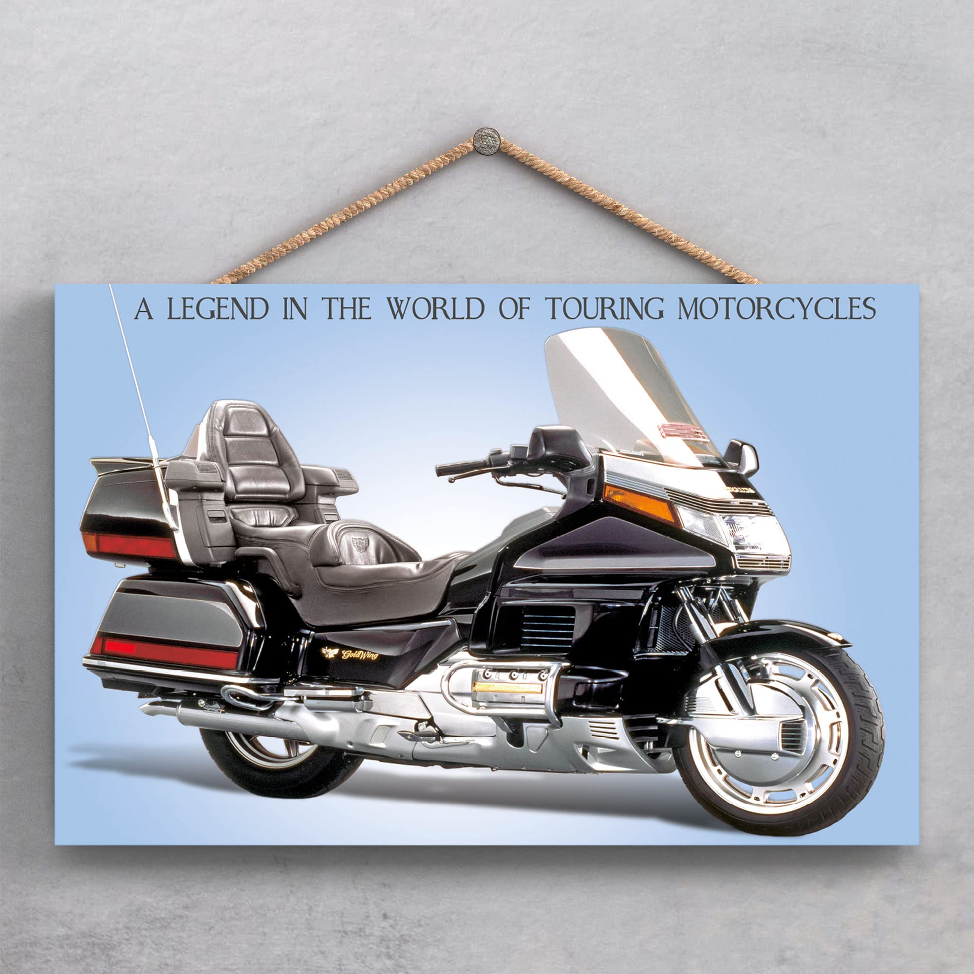 GOLD WING MOTORBIKE POSTER STYLE WOODEN HANGING PLAQUE
