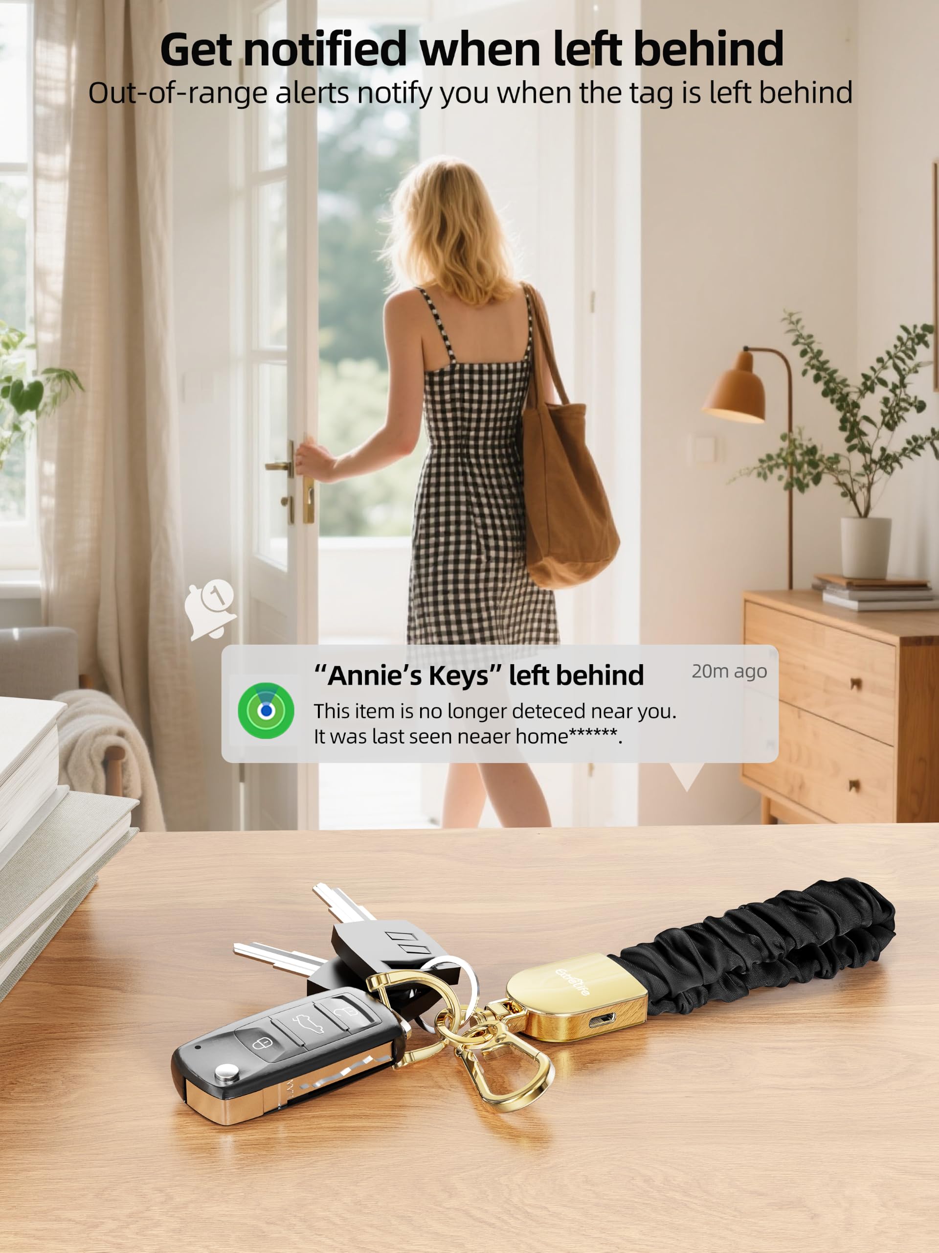 Portachiavi da polso, funziona con Apple Find My, elastico elastico per donne e uomini, portachiavi per auto con localizzatore GPS, cercatore di chiavi intelligenti, ricaricabile, nero e oro