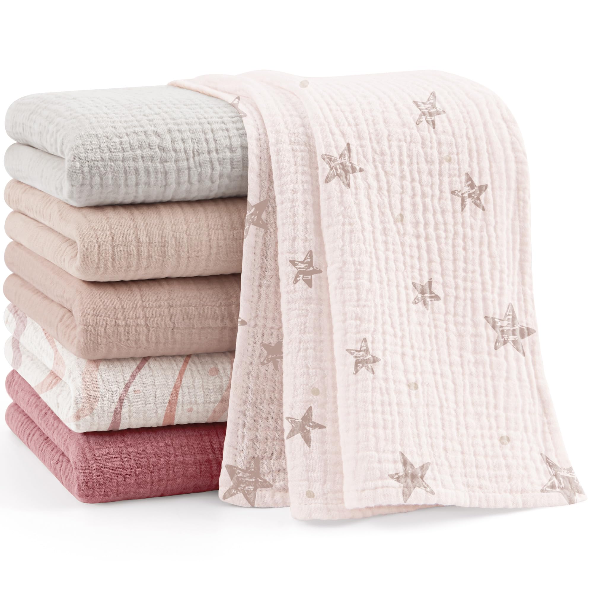 bearmoss Bambino in Mussola Per Neonati Set 6 Pezzi,100% cotone Super Morbido Assorbente in Mussola A Grana Per Neonati Per Bambine E Ragazzi 60x60CM (Stampa rosa)