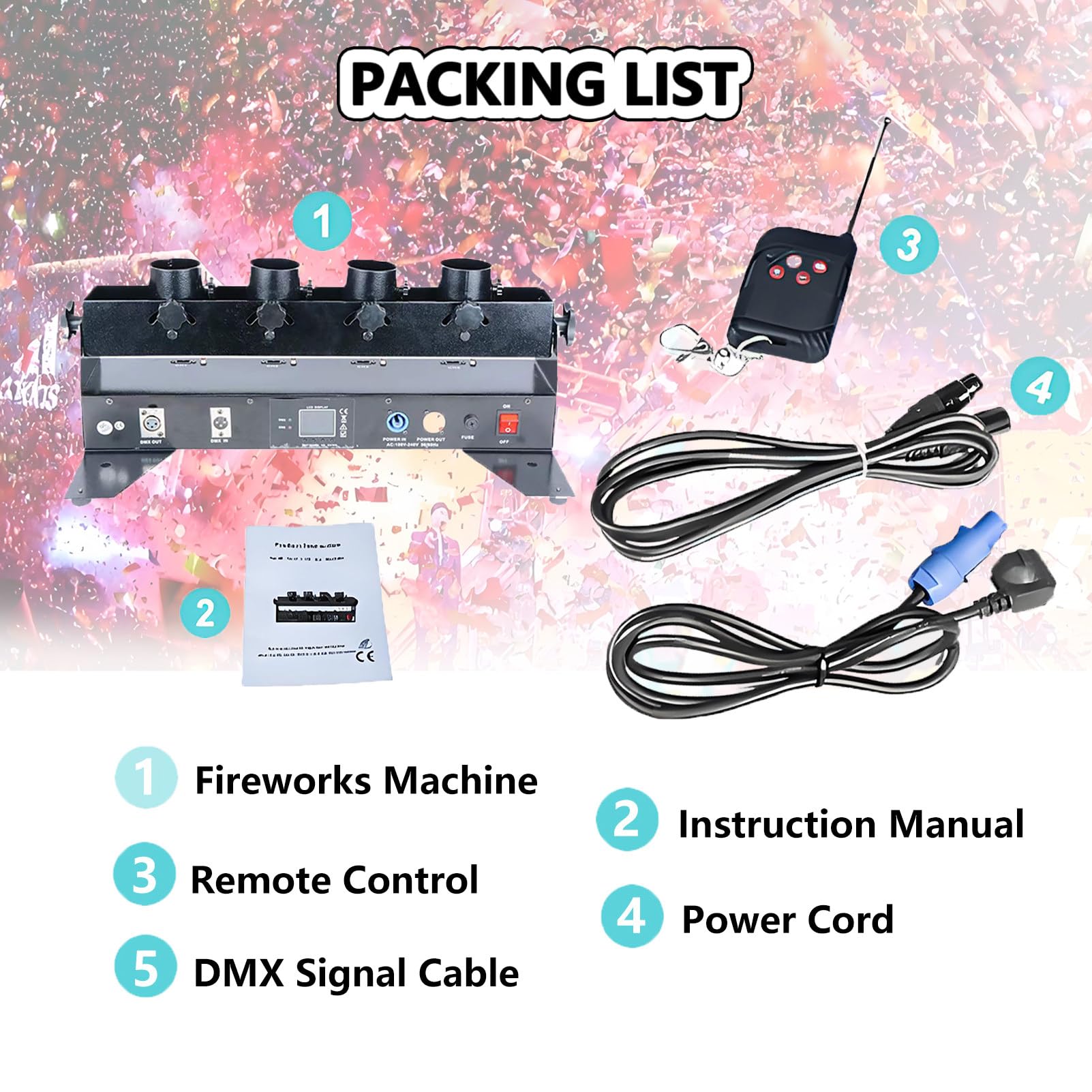 Elektrische Konfettikanone mit DMX/Fernbedienung, Professionelle Konfettiwerfer, Elektrischer Konfettiblaster, 25 Konfetti Shooter 80cm für Hochzeits-Disko-Show-Club-Bühnenparty 1shot-25pcs
