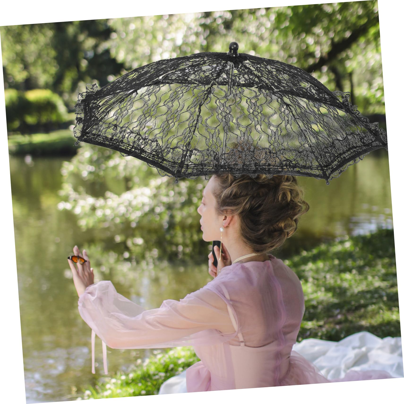2 Pièces Dentelle Parapluie Parapluies De Mariage Dame Costume s Mariée Accessoire Prop Voile De Mariée Parasol Nuptiale Mariage Décoratif