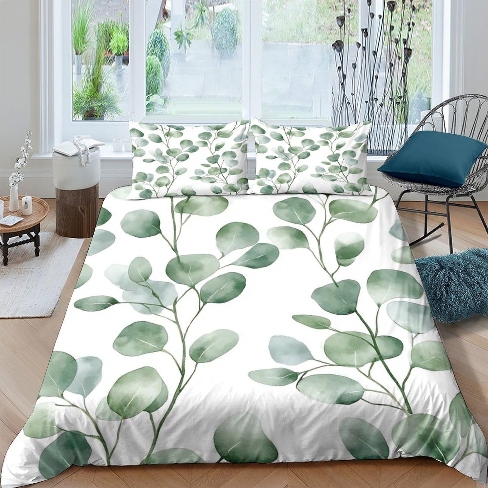 Ctjqhvkz Style-9 3D Printed Eucalyptus Leaves Fitted Sheet Microfiber Soft Green Botanical Mattress Cover For Bedroom Dorm Decor Single（135X200cm）