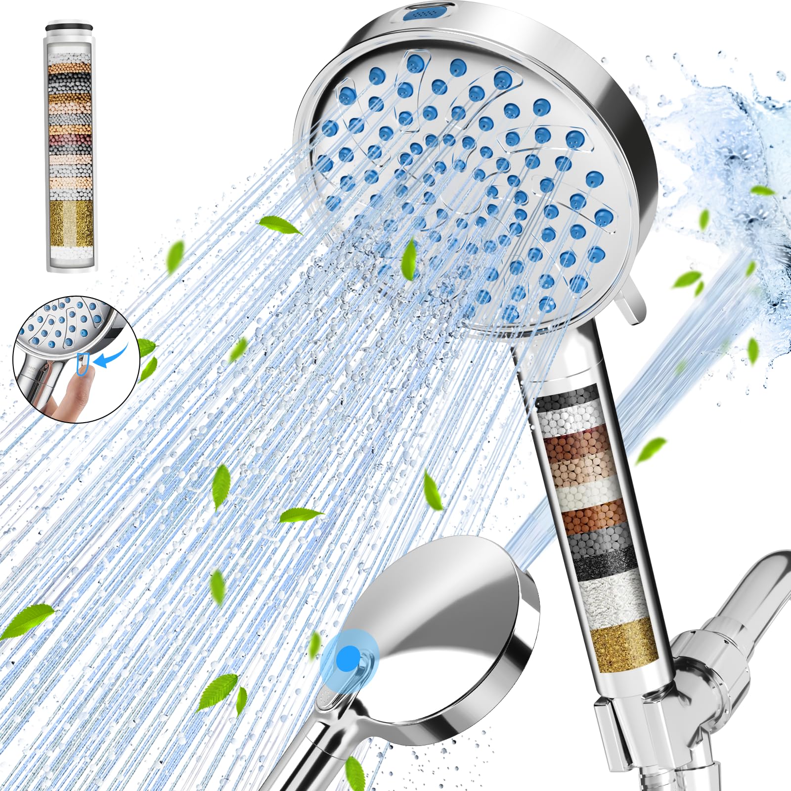 Cobbe Filtered Shower Head with Handheld, High Pressure 7-mode Showerhead with Filters for Hard Water - Remove Chlorine - Reduces Dry Itchy Skin, Patented Paddle Shift Design, Chrome