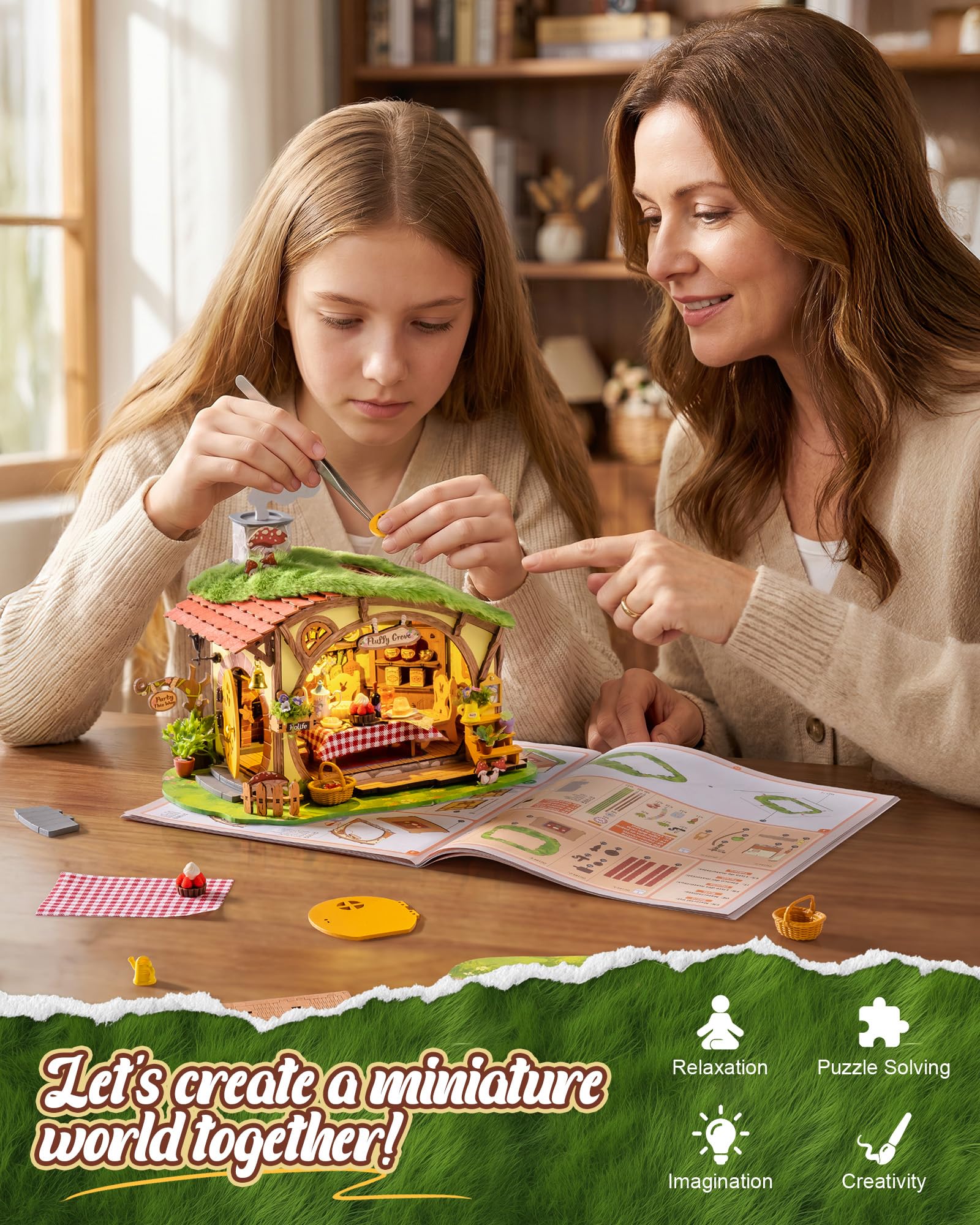 Rolife Casa delle Bambole per Adulti Boschetto Soffice Casa in Miniatura in Legno Kit Modellino Antistress Decorazione Domestica Regali Creativi per Natale