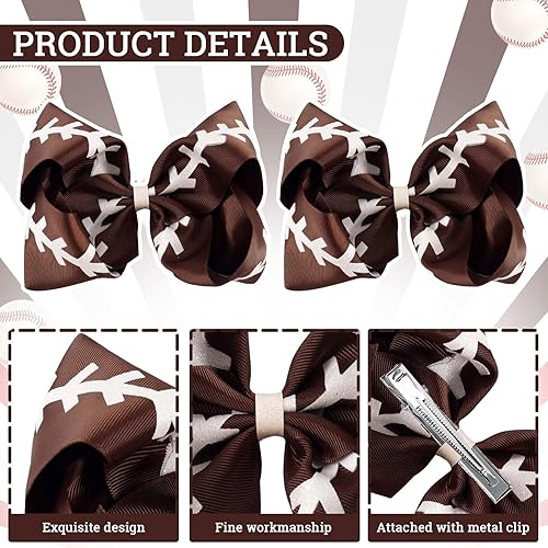 Miniatura 3 de Whaline 2 pinzas para el pelo de fútbol con purpurina, color marrón y blanco, pasadores de pelo para animar el pelo de grogrén, cinta de grogrén con