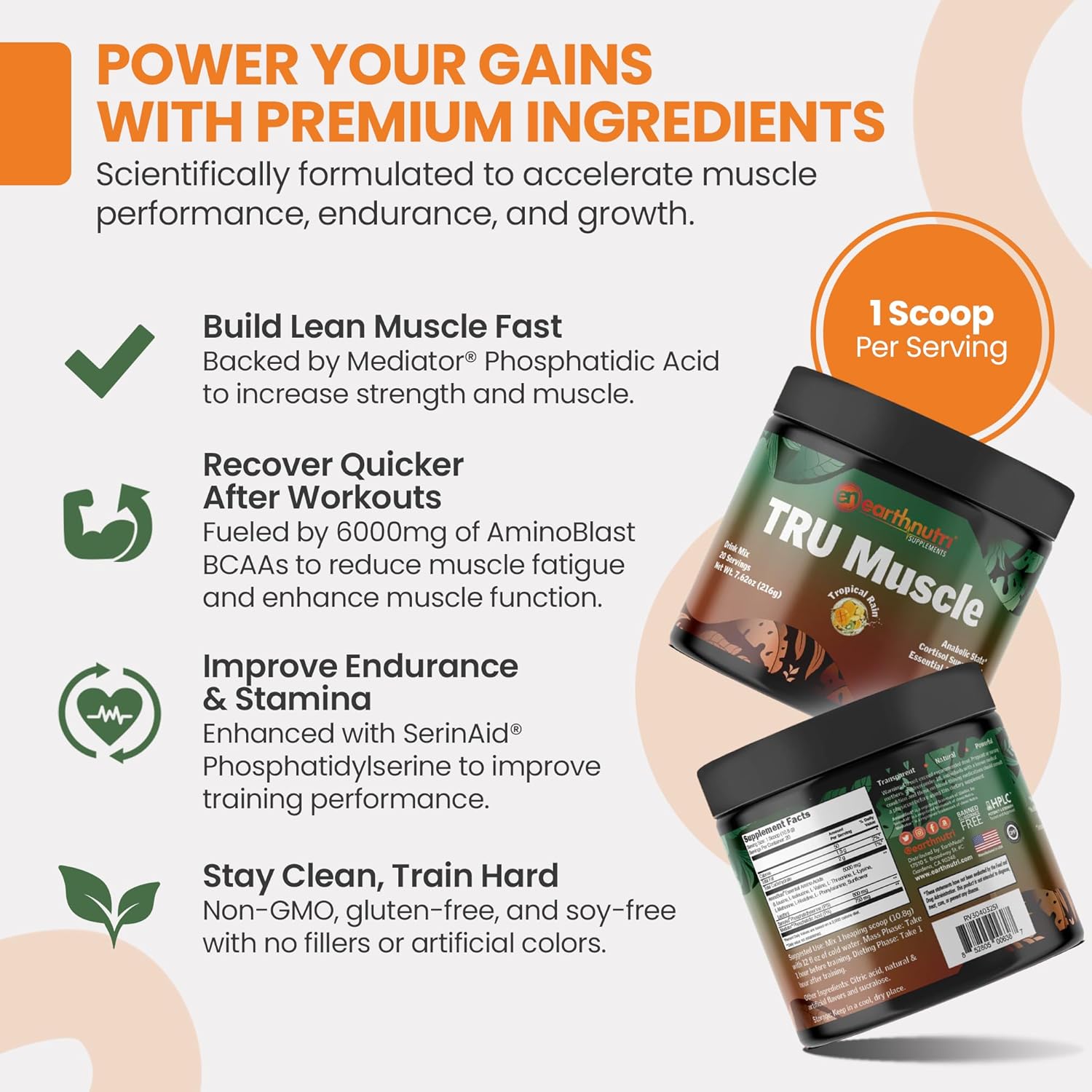 EarthNutri - Phosphatidic Acid Supplement with SerinAid - with Mediator Phosphatidic Acid & Phosphatidylserine Supplement - Boosts Strength & Recovery - 20 Servings - Non-GMO, Gluten-Free - 216g