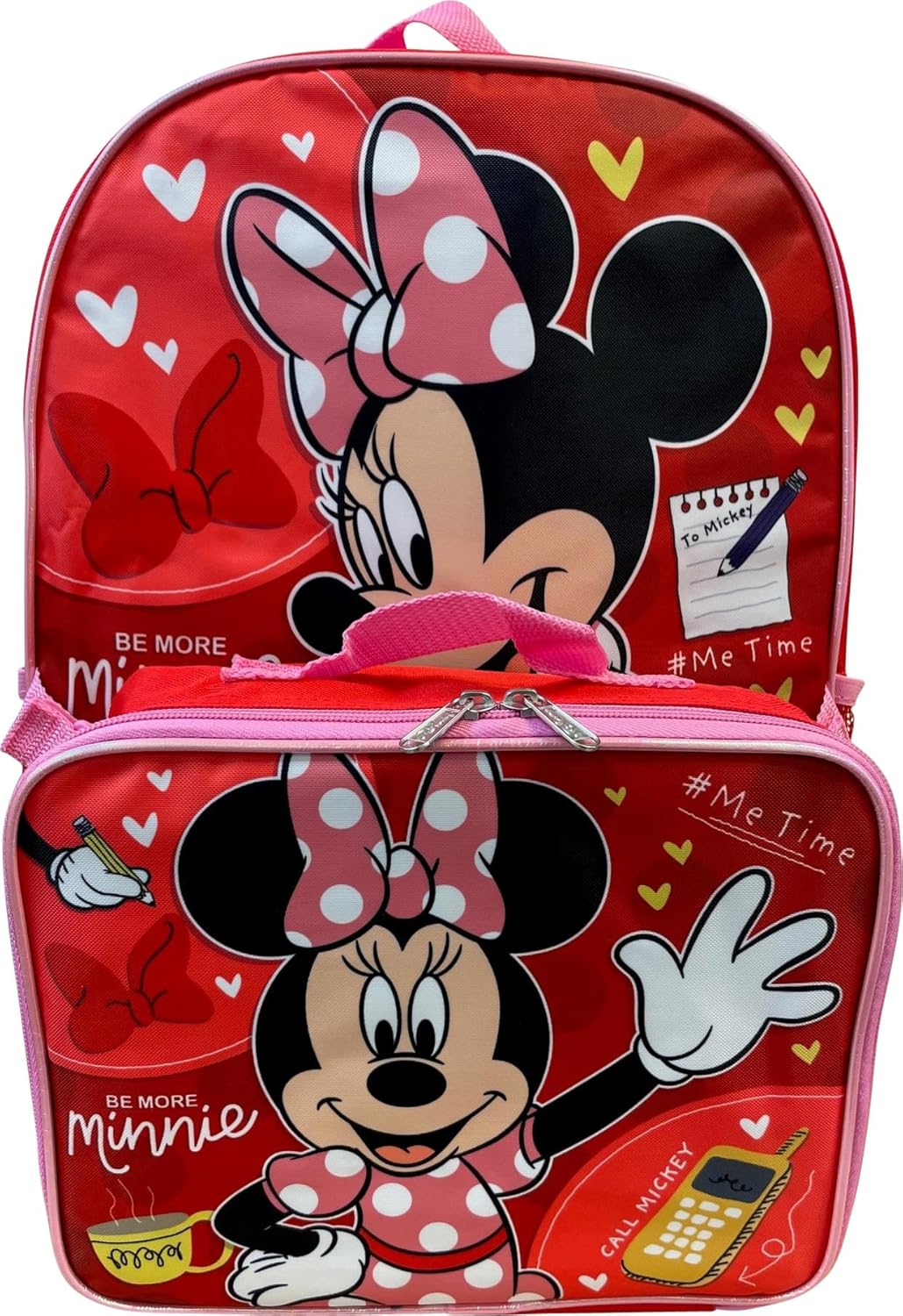 Disney Minnie Mouse 16 Inch Girl's Backpack With Removable Lunch Box Set (Minnie Always Active)