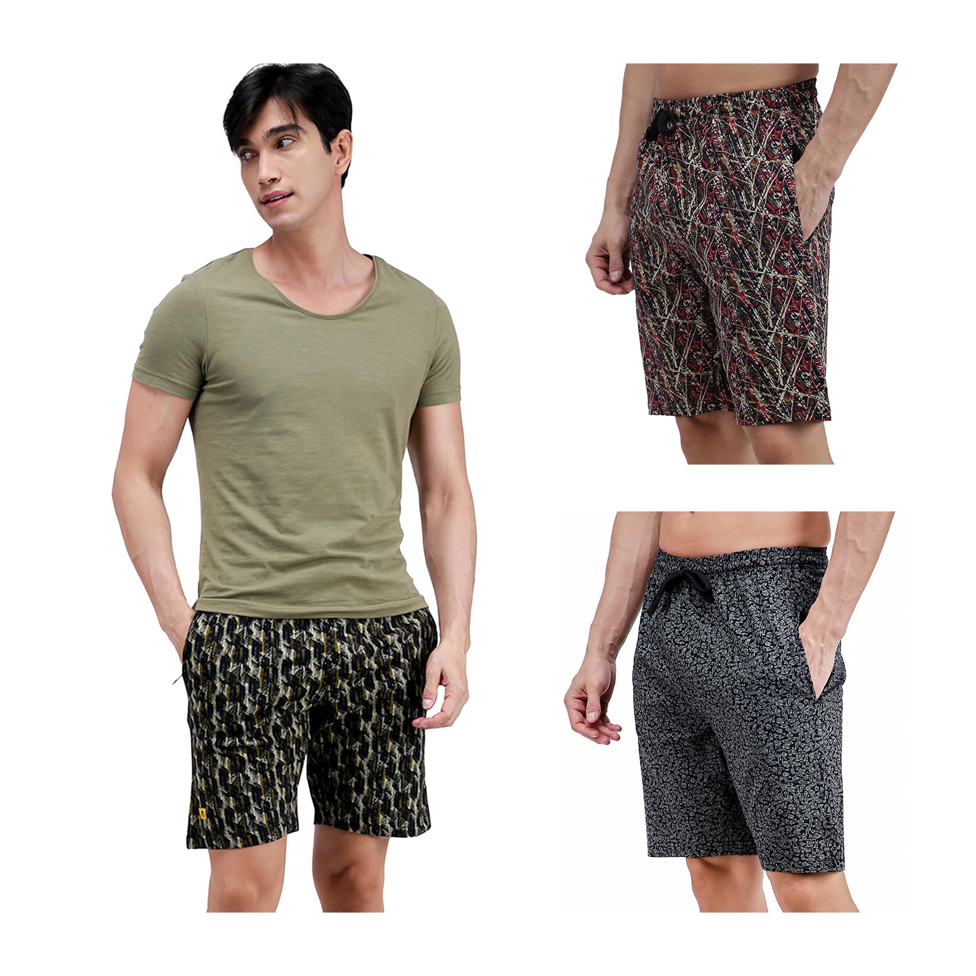 Men's Pack of 3 Printed Cotton Bermuda Shorts – Multicolour (Colours May Vary)