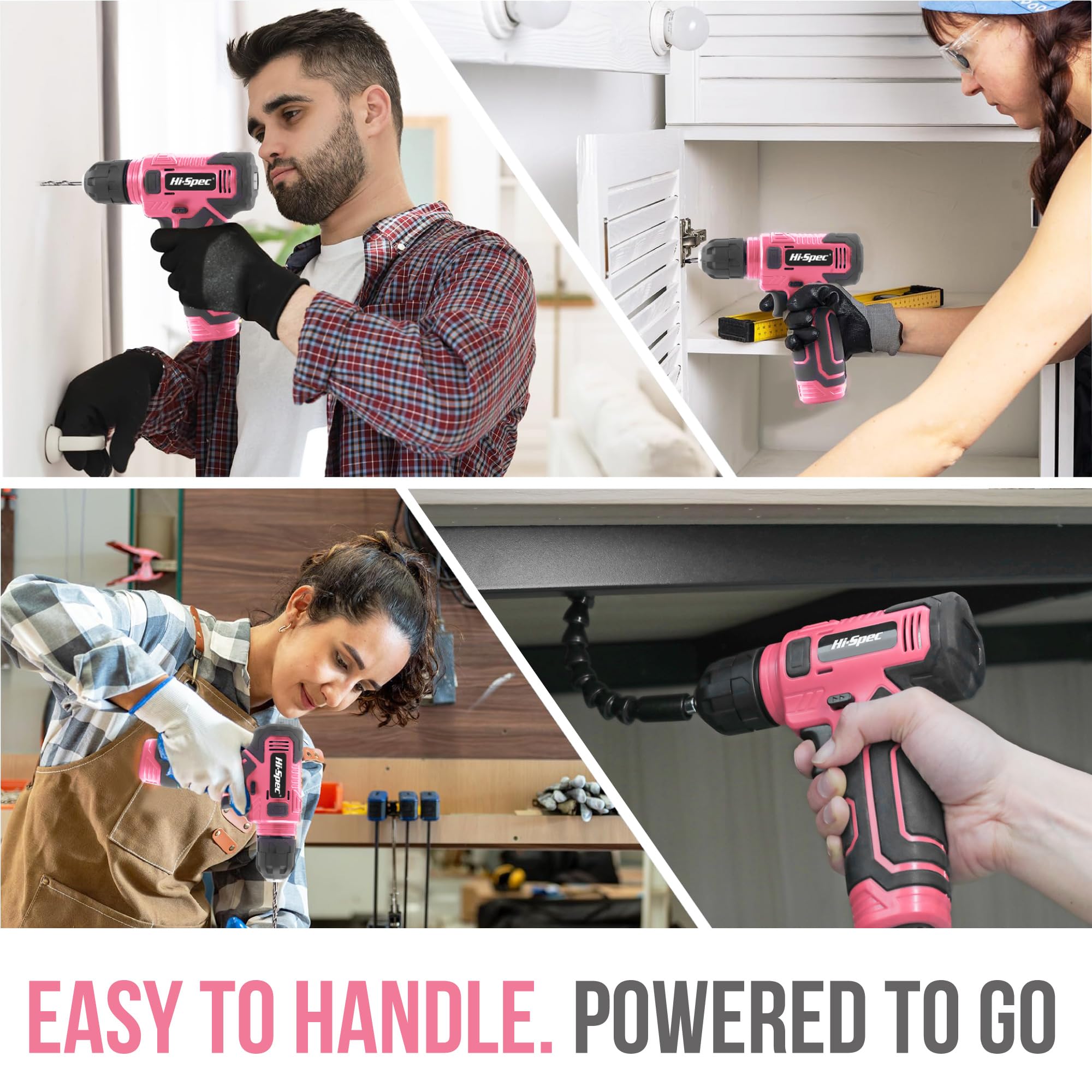 Hi-Spec Trapano Avvitatore a Batteria 8V, Trapano Elettrico Senza Fili con Set 110 Pezzi (Punte Trapano, Bussole e Inserti), per Forare e Avvitare in Casa, Valigetta Portatile, Rosa