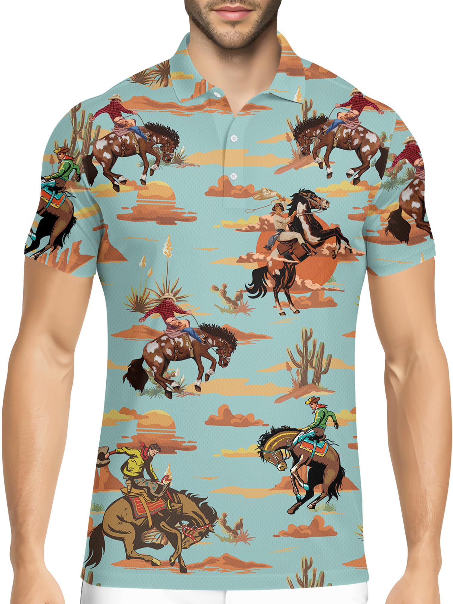 HIVICHI Golf Shirts for Men Funny Hawaiian Crazy Print Mens Polo Shirt