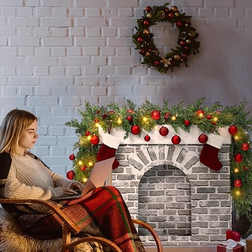 Miniatura 5 de Chimenea de cartón de Navidad 3D de ladrillo blanco artificial rústico para decoración de fondo de fiesta de Navidad, telón de fondo sintético para