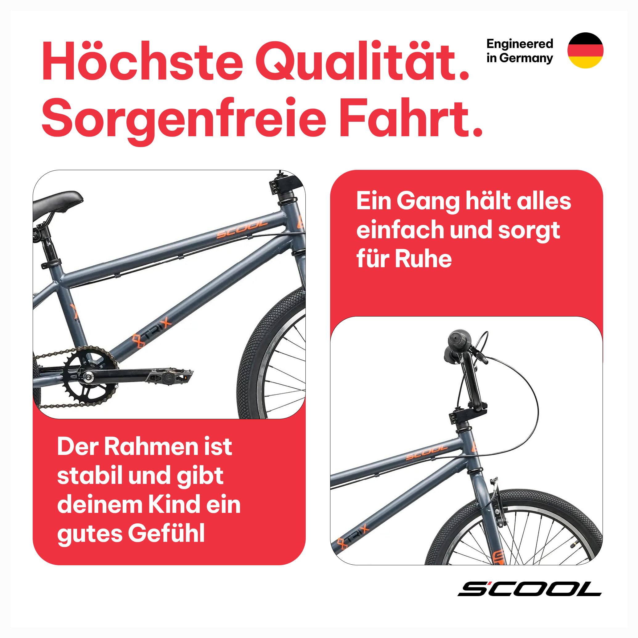 S’COOL Kinderfahrrad 20 Zoll, Kinder BMX Fahrrad – BMX für Kinder ab 6 Jahren – Körpergröße ab ca. 120 cm – Freestyle & Stunt Bike – 1-Gang XtriX BMX