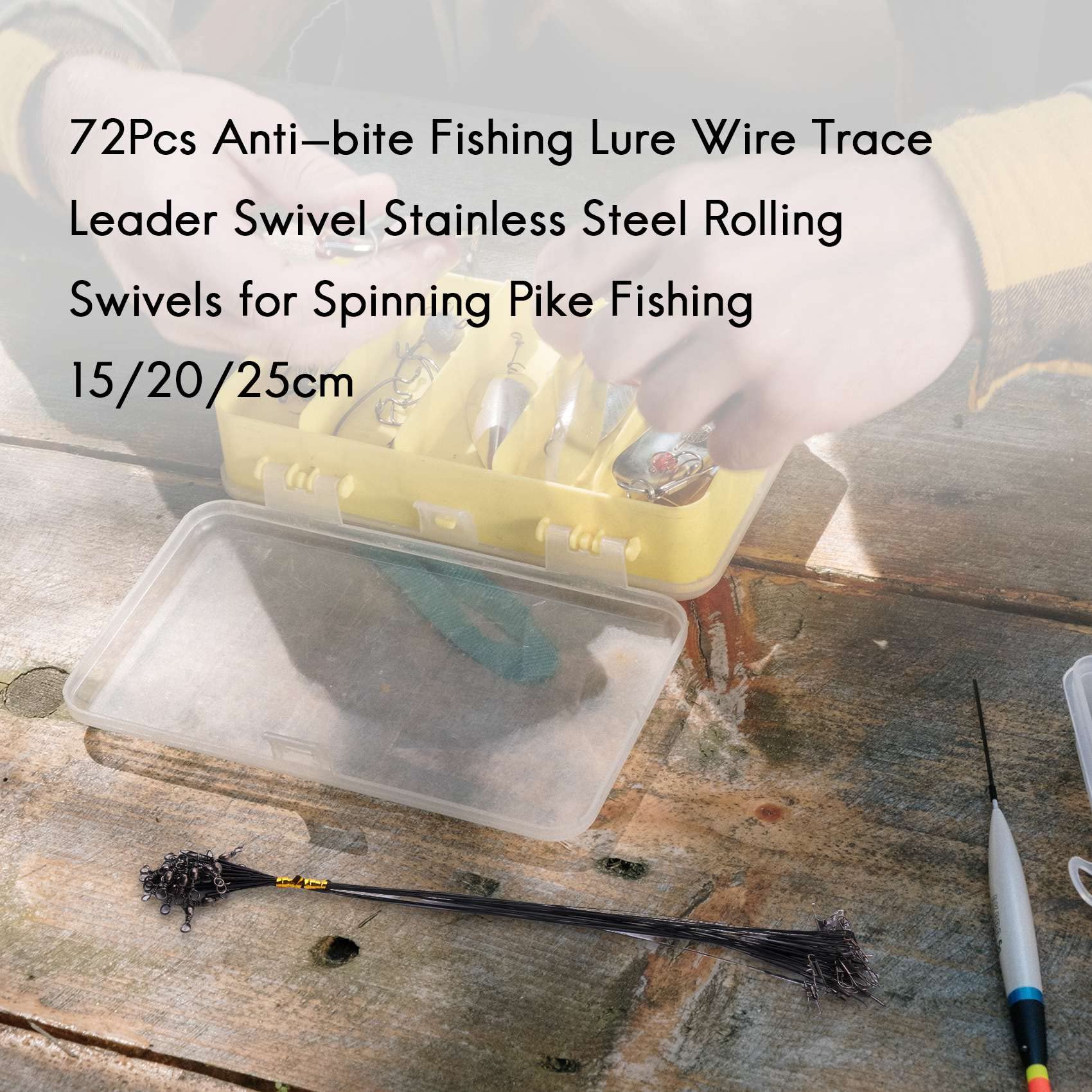 KJKVIVH 72Pcs Anti-bite Fishing Lure Wire Trace Leader Swivel Stainless Steel Rolling Swivels for Pike Fishing 15/20/25cm - Image 4