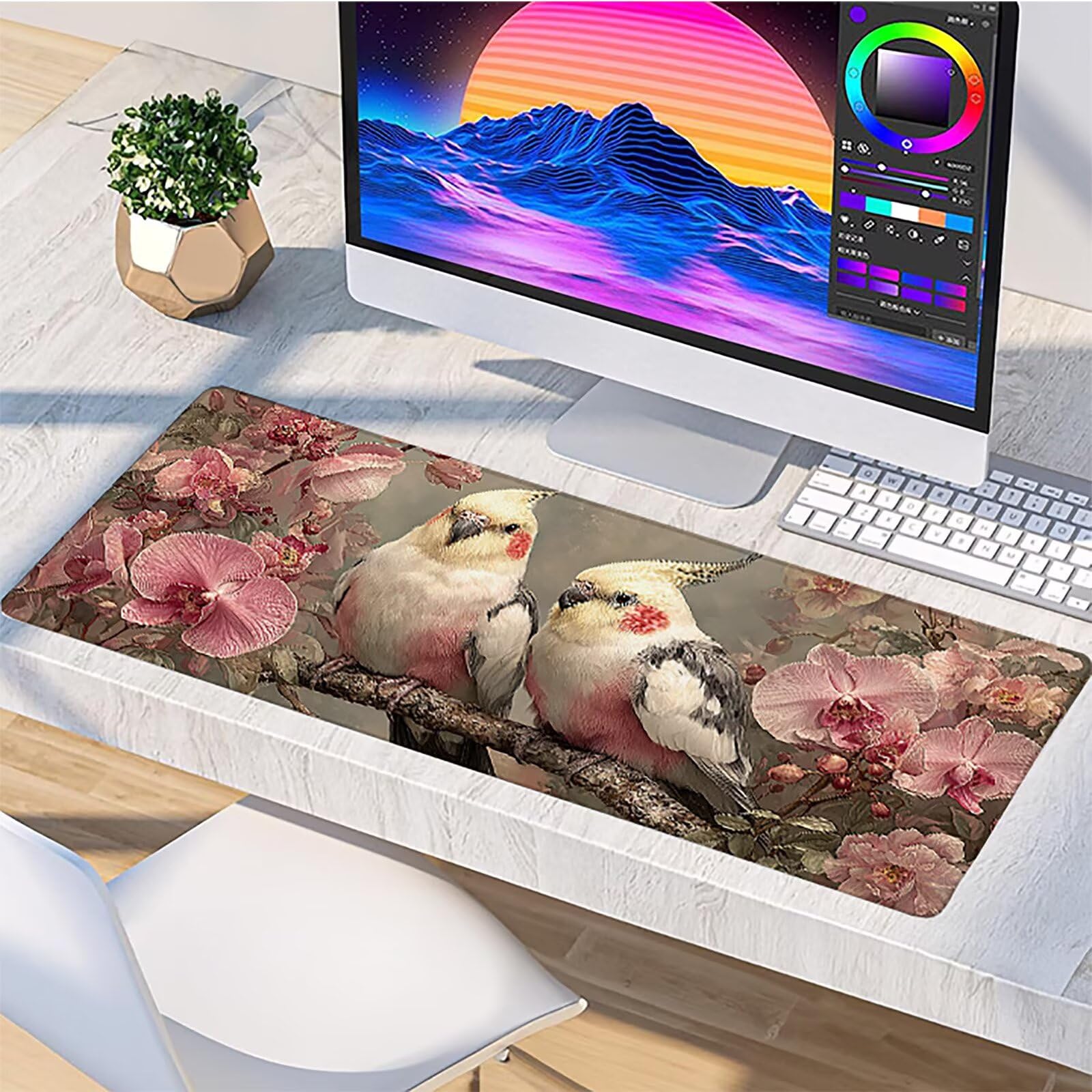 Vogel Gamingowa podkładka pod mysz, 1000 x 500 x 3 mm, kwiatowa, podkładka pod mysz XXL, ze zszytymi krawędziami, akcesoria gamingowe, poprawia precyzję i prędkość, podkładka na biurko, duża podkładka