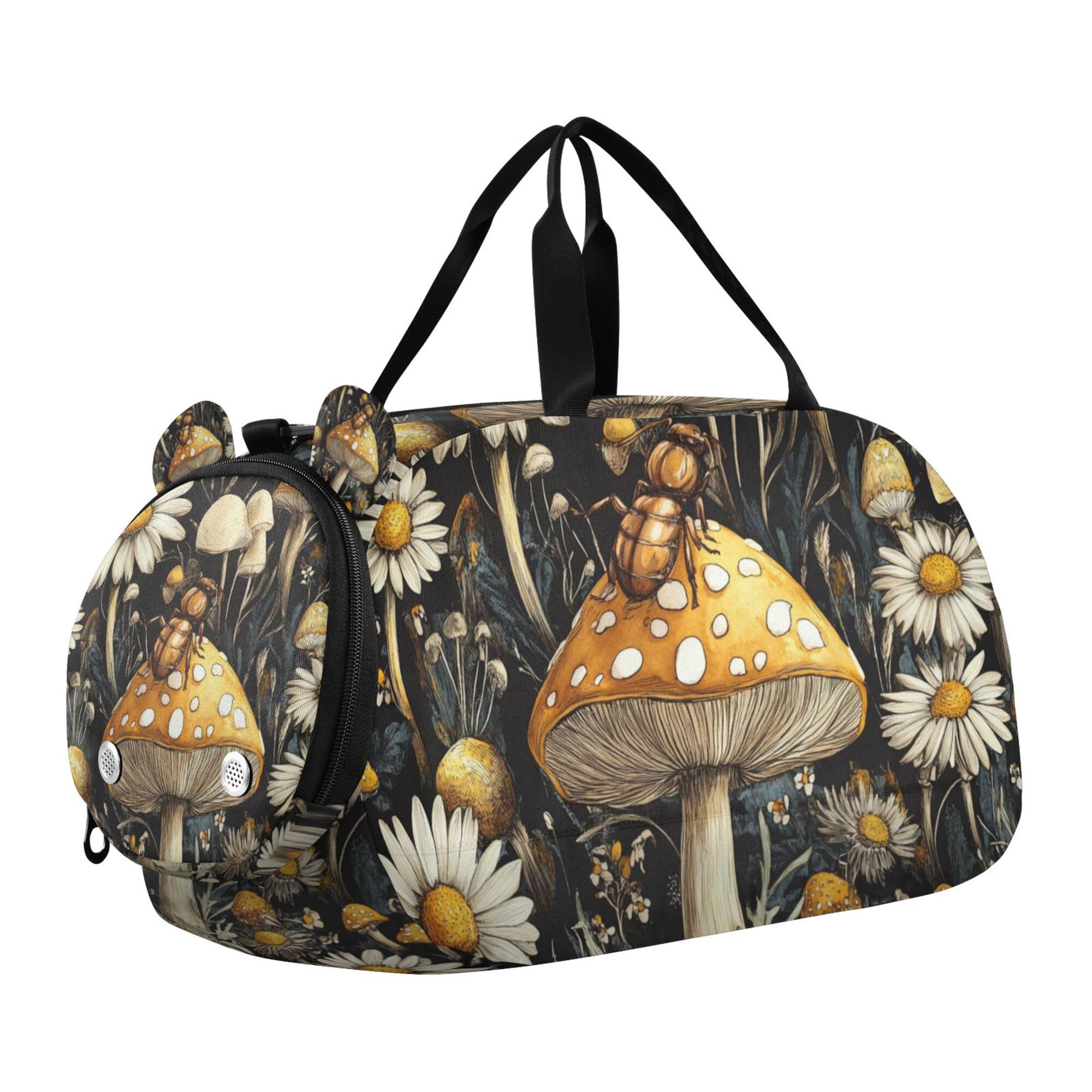 Glaphy Ant Mushroom Daisy Flowers Duffle Bag for Toddler Boys Girls, Gym Sports Bag with Shoe Compartments, Kids Travel Overnight Weekender Shoulder Bag