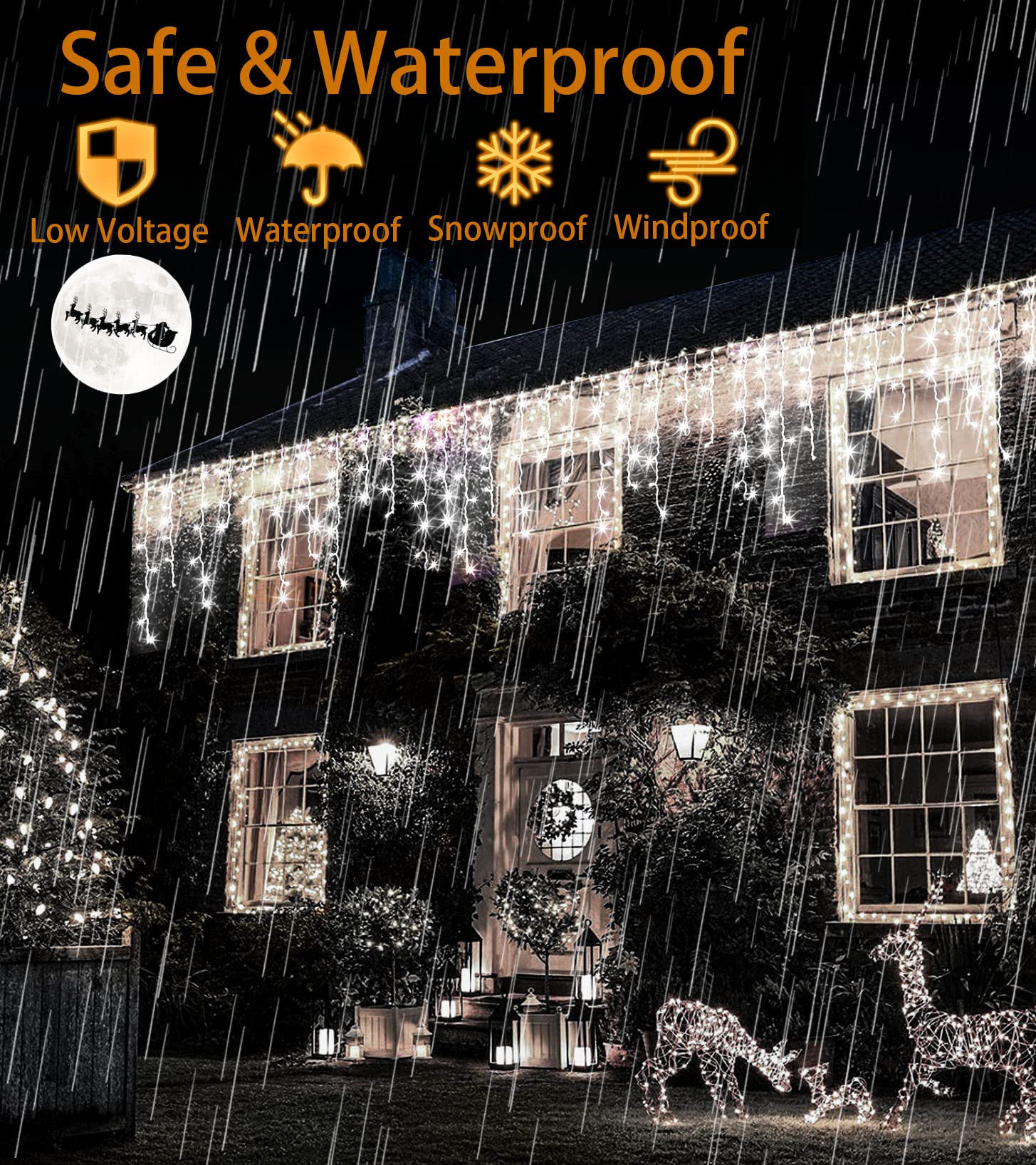 Christmas Lights Outdoor Decorations, 1040LED 100FT 8 Modes Curtain Fairy String Lights Decor with 240 Drops, Plug in Waterproof Timer Memory Function for Christmas Holiday Wedding Party (Cool White)