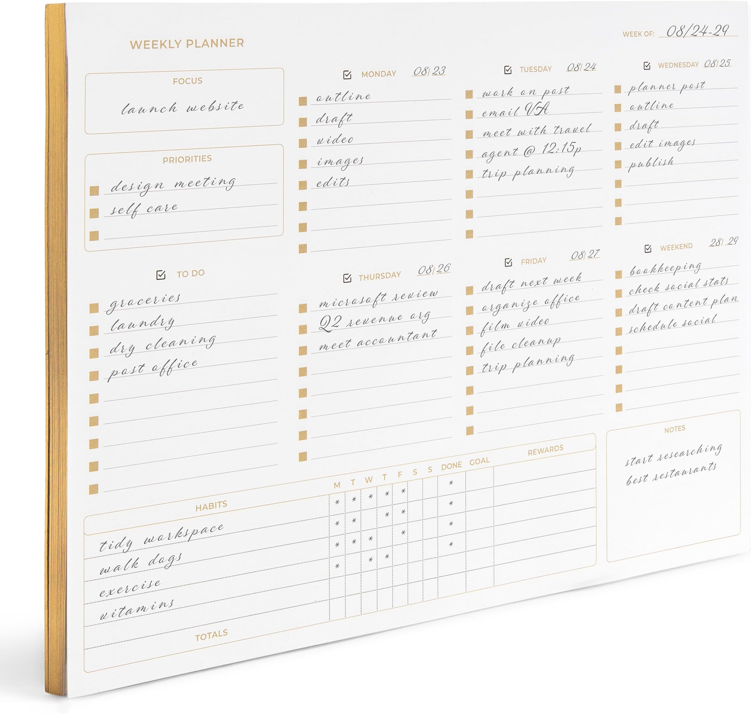 ABLE TIME, Weekly Planner Pad, Floral Design, Undated