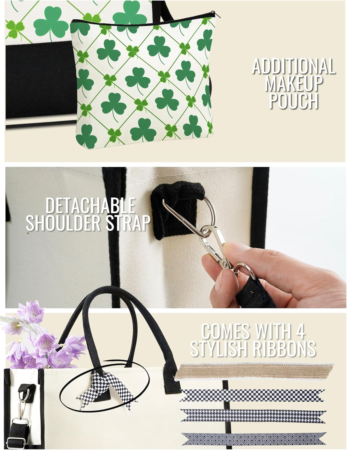 InnoBeta Irish Gifts for Women Canvas Tote Bag, Irish Gifts Tote with Top Zipper Closure and Shoulder Strap for Birthday, Mother's Day, Christmas - Grid lines