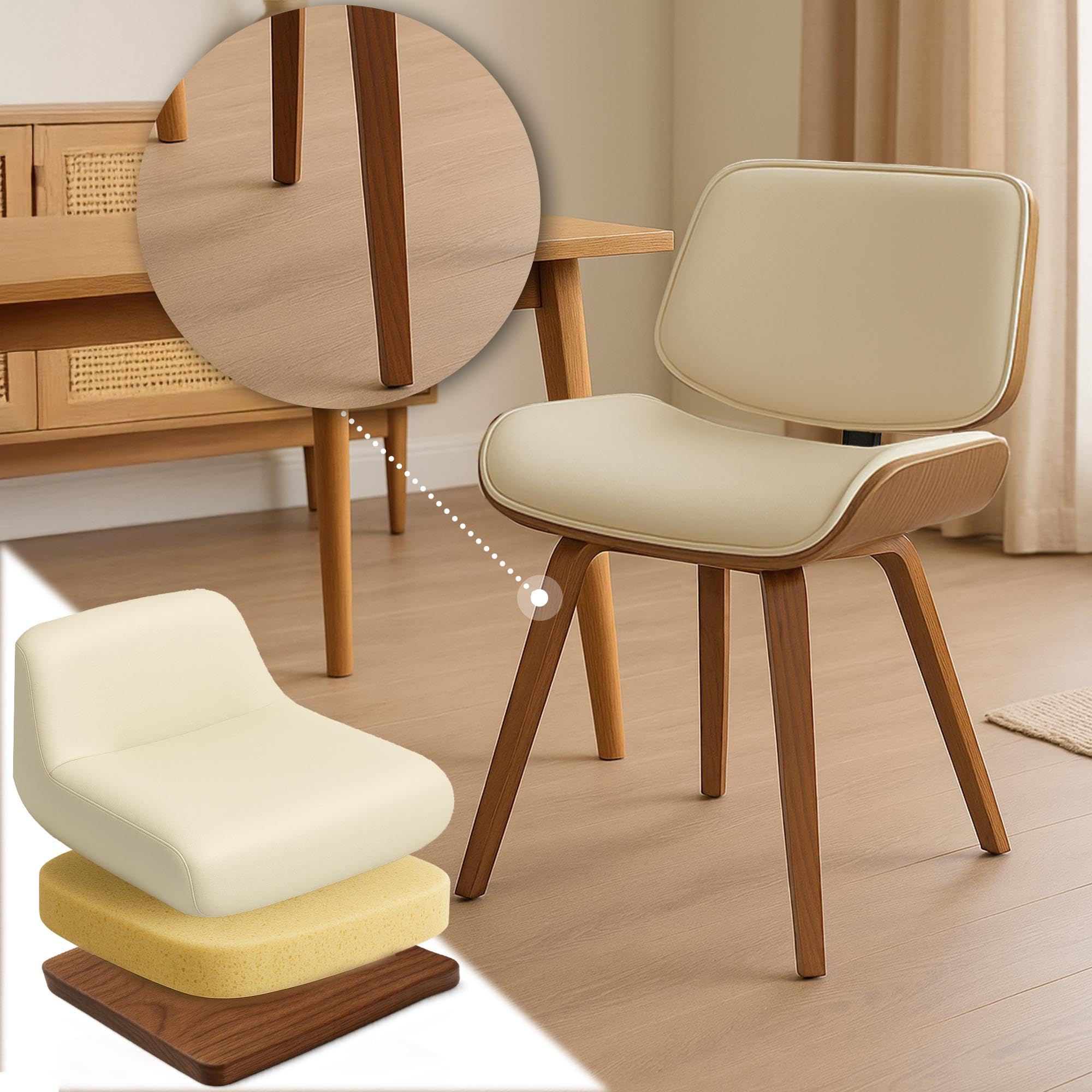 CLP Silla de Comedor Beverley tapizada en Piel sintética, Silla tapizada con Madera Curvada, Silla de Cocina con Respaldo Color:Nuez/Crema