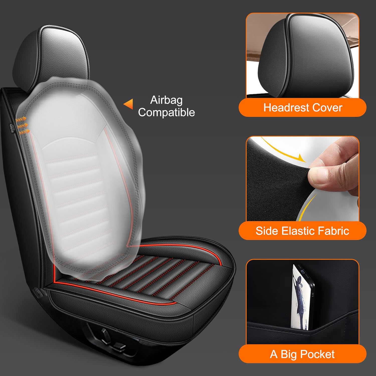 Car Seat Cover Fit for Nissan Rogue 2010-2025 2026 Black Faux Full Set of Seat Cover Airbag Compatible 5 Seats Waterproof Seat Cushion Automotive Interior Accessories(Red Line)