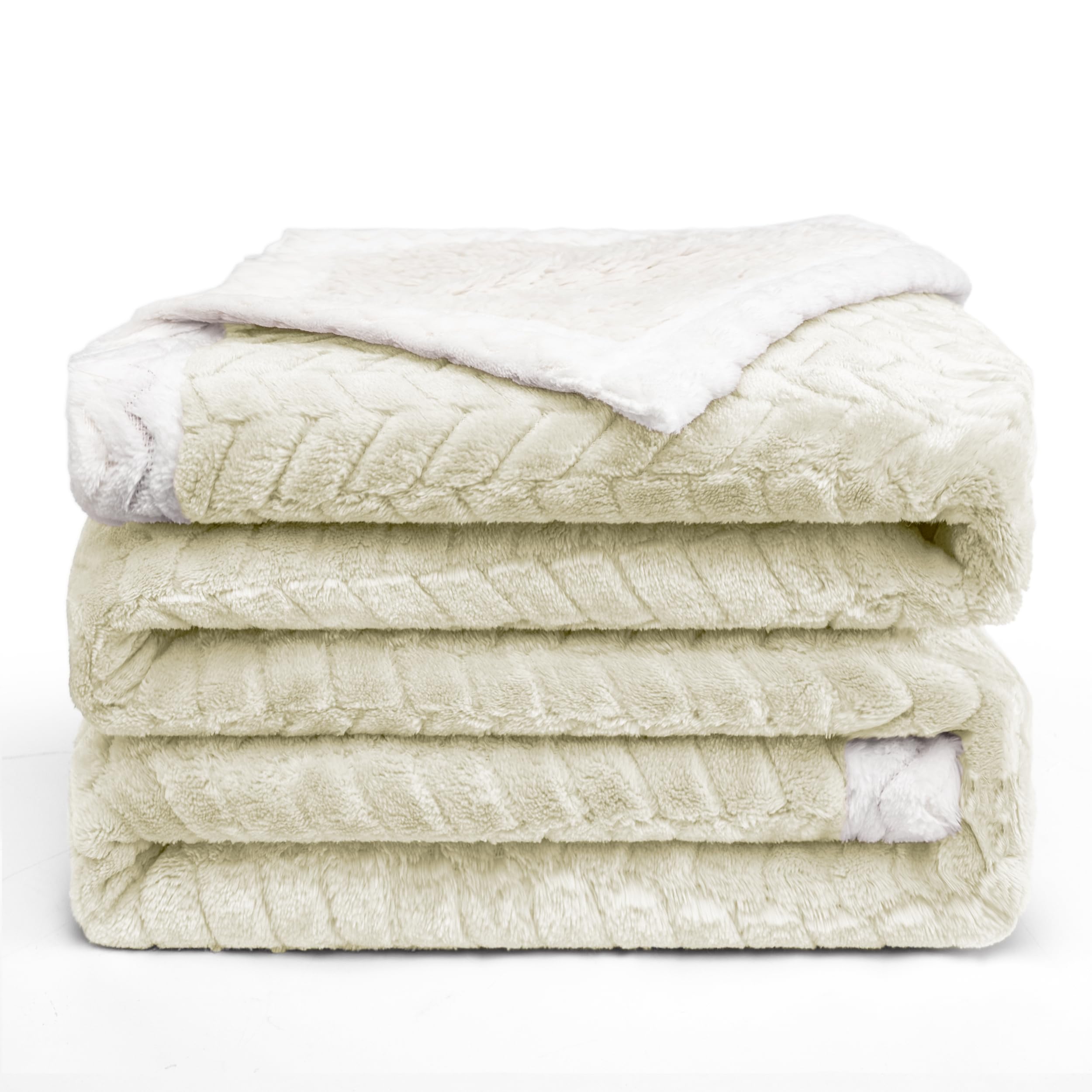BESCH Manta Sofá Borreguillo Sherpa Invierno 130x160cm - Mantas Polar Doble Capa Extra Suave, Caliente y Gruesa (Blanco)