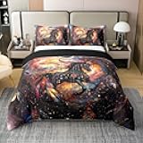 Unicorn Nebula 100% Organic Cotton Bedding Set Twin Size Outer Space Galaxy Planet Duvet Cover Bohemia Exotic Mystic Comforter Cover Animal Feather Bedspread Cover with 1 Pillowcase(No Comforter)