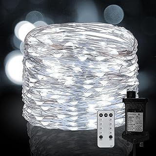 Neonawall Plug in Fairy String Lights, 20M 200 LED Silver Wire Lights Mains Powered 8 Mode with Remote Timer Micro Firefly Lights for Bedroom Garden Wedding Party Christmas Decoration(Cool White)