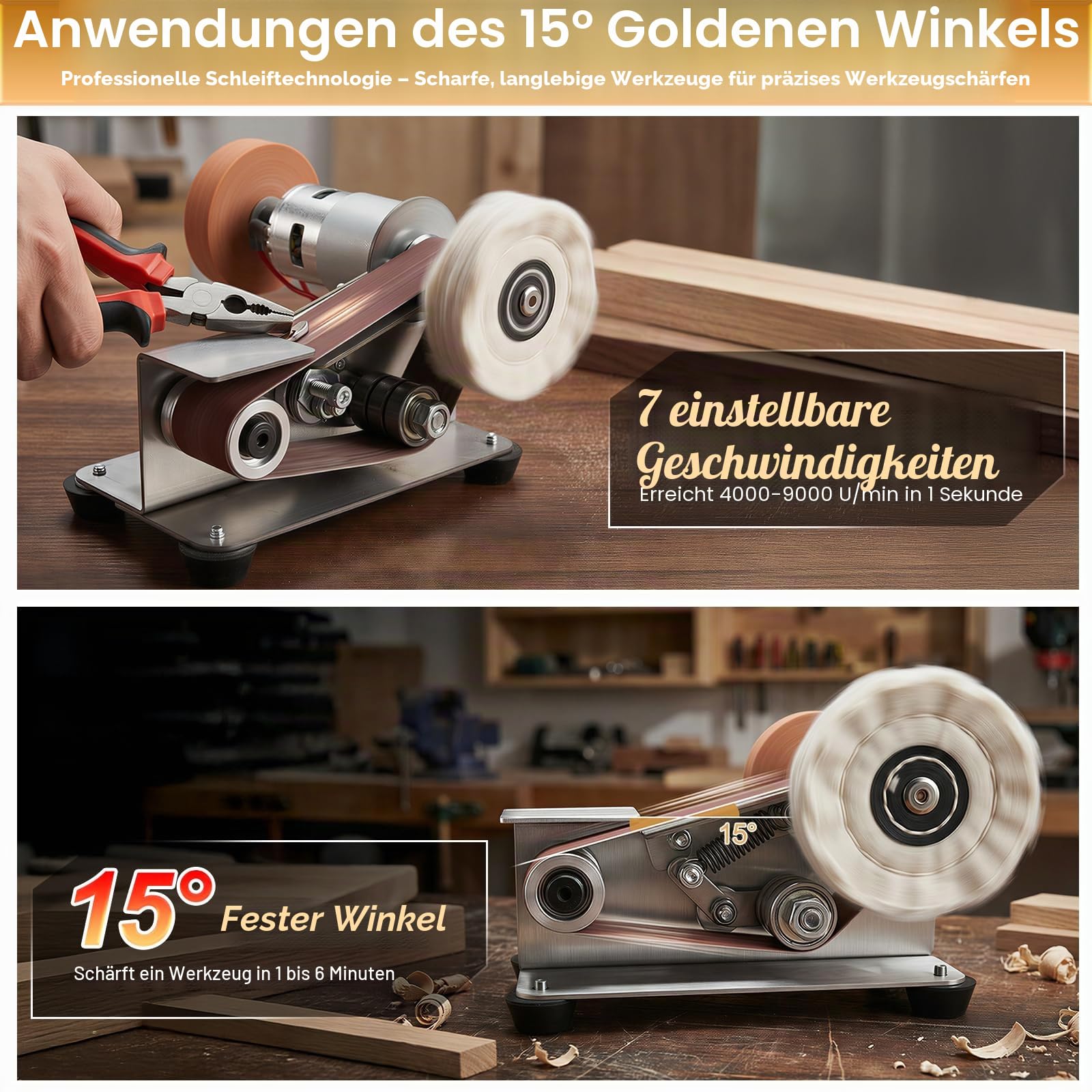 Elektrischer Bandschleifer, Mini-Bandschleifer Poliermaschine, 15-Grad-Messerschärfer with 20 Sanding Belts and 20 Pieces Sandpaper, Belt Sander for Metal Polishing, Wood Polishing and Tool Sanding