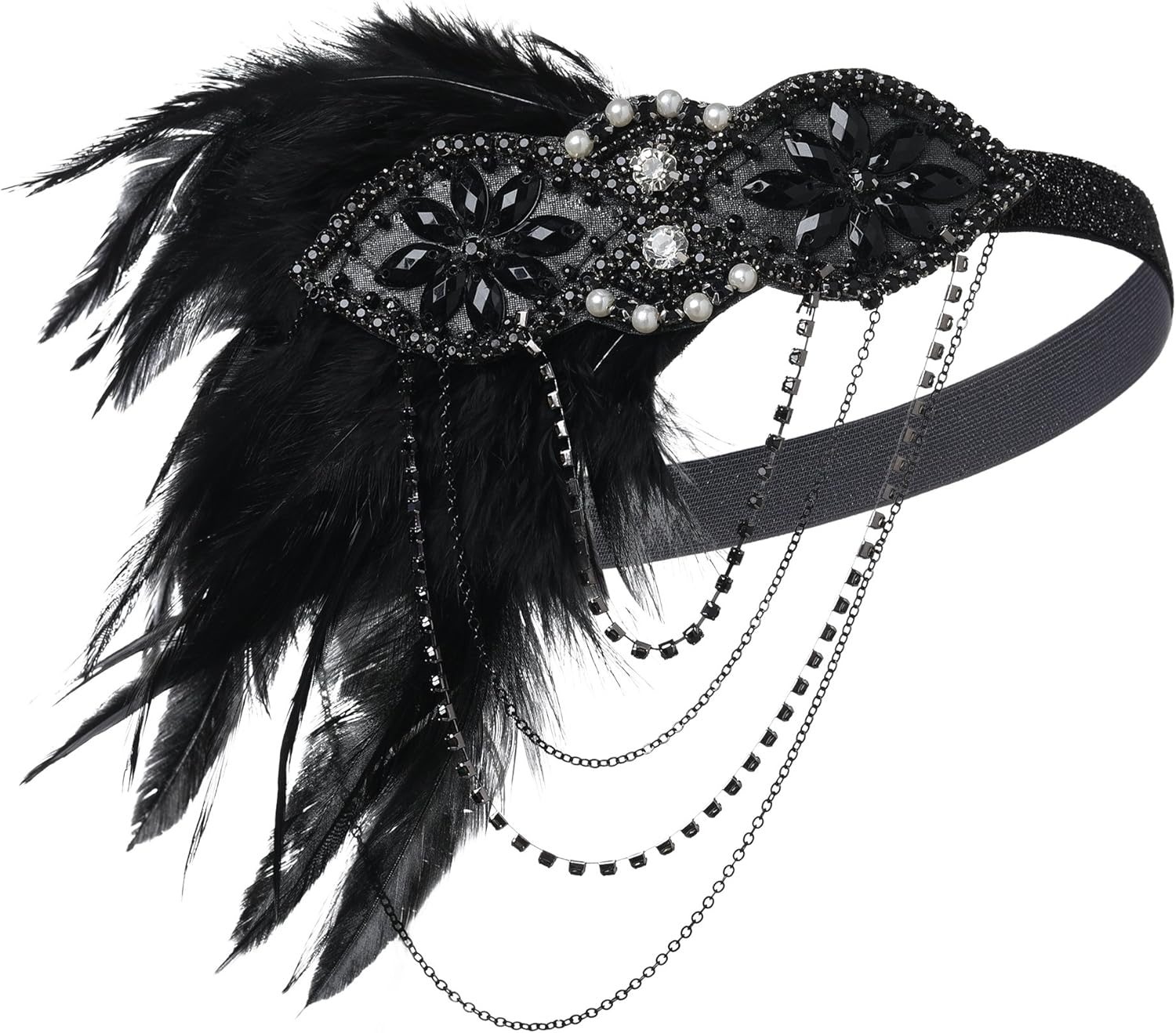 BABEYOND 1920s Flapper Accessories Gatsby Costume Accessories Set 20s Flapper Headband Pearl Necklace Gloves Plastic Holder - Image 3