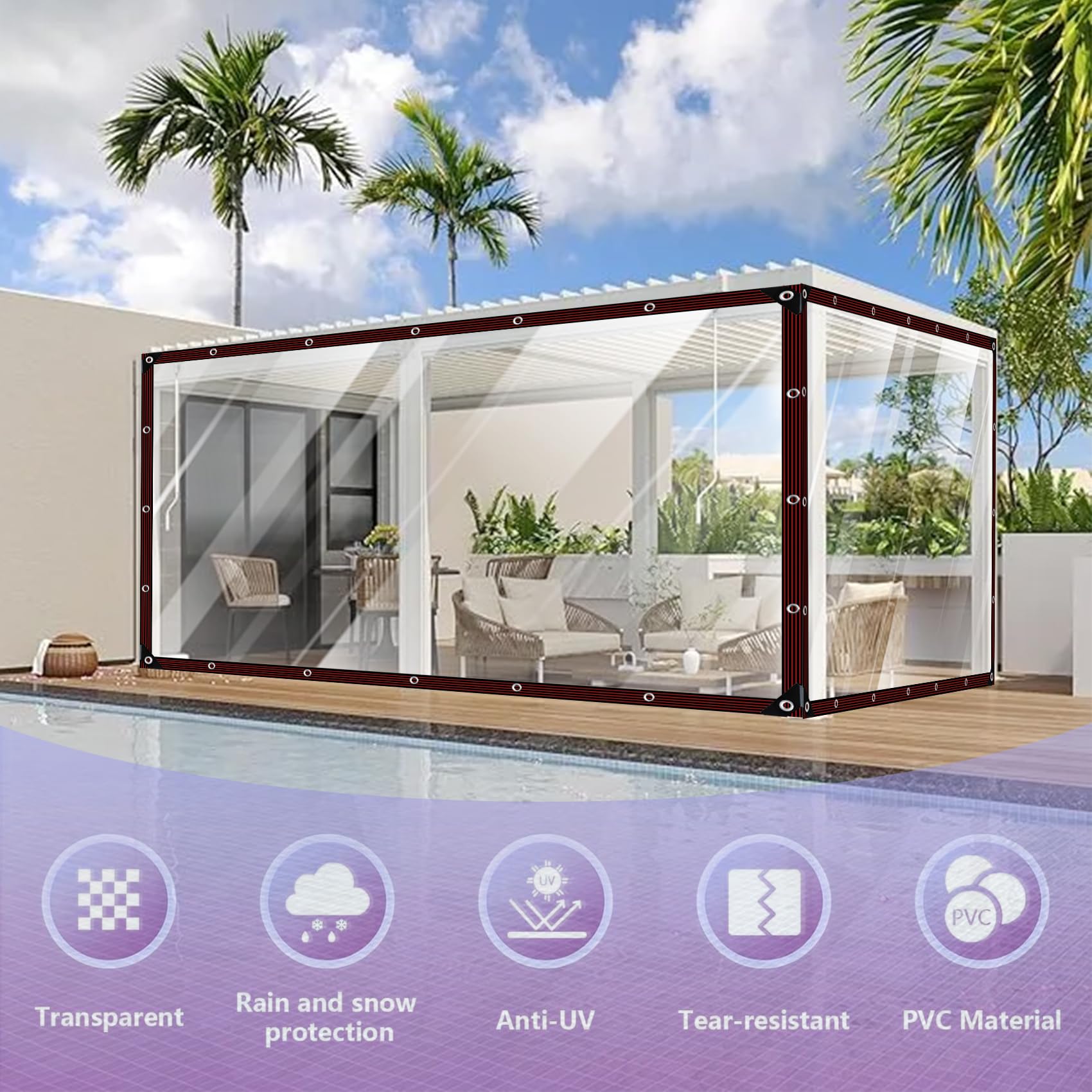 Transparente Plane mit Ösen 505 x 825 cm, Wasserdicht Durchsichtig UV Best Ndig, Schimmelresistent, Größen Wählbar, wasserdichte Plane Transparent, mit Bindeseil für Gartenmöbel Pavillon Pool, A