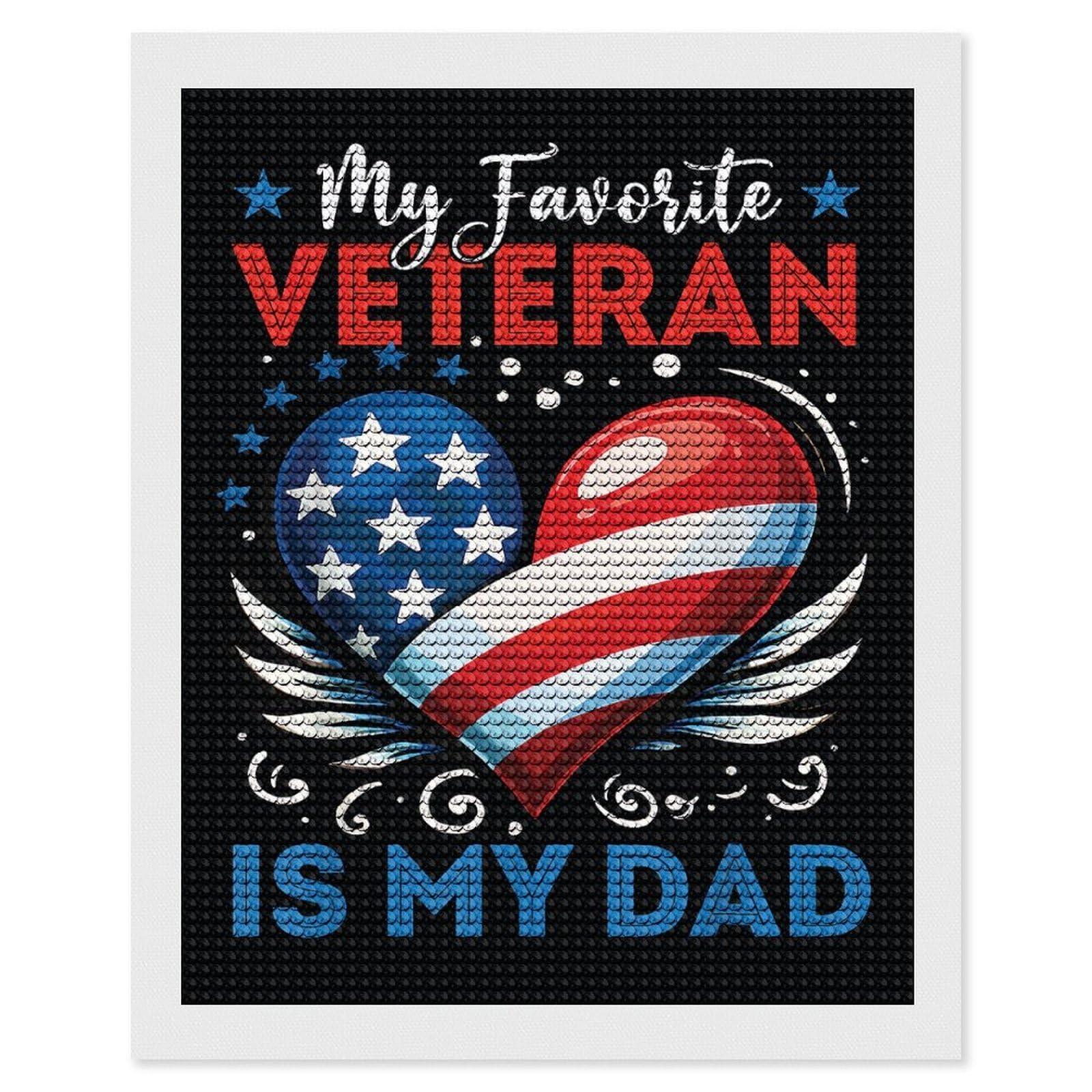 Junmoney My Favorite Veteran is My Dad Diamond Painting Kit 16"x20", Adhesive Canvas, Home Wall Decor, for Beginners, Birthday Gift, Full Kit Included