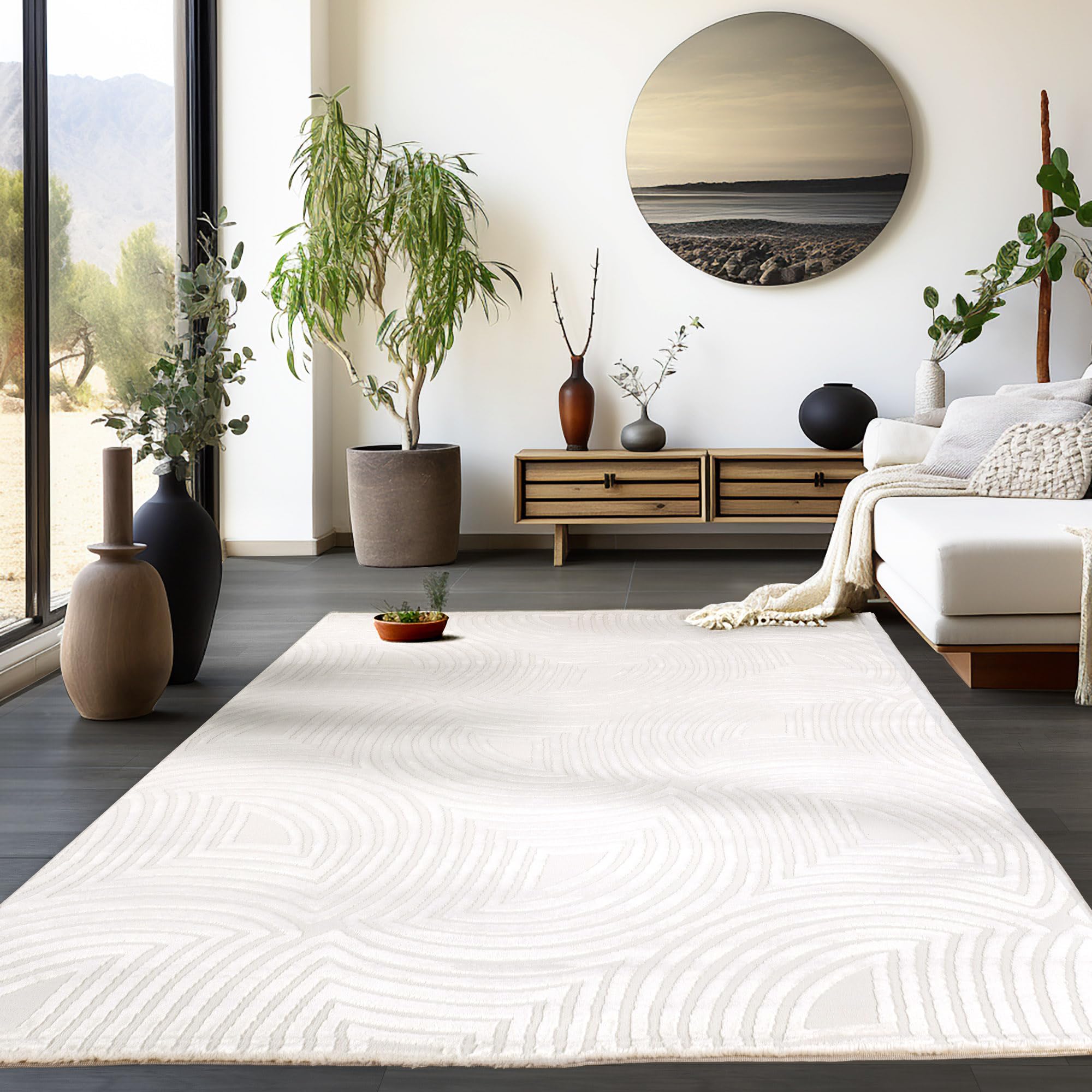 Homebyhome Tapis Salon Moderne Beige 200x290 Cm - Tapis Poil Court Doux Antidérapant Lavable