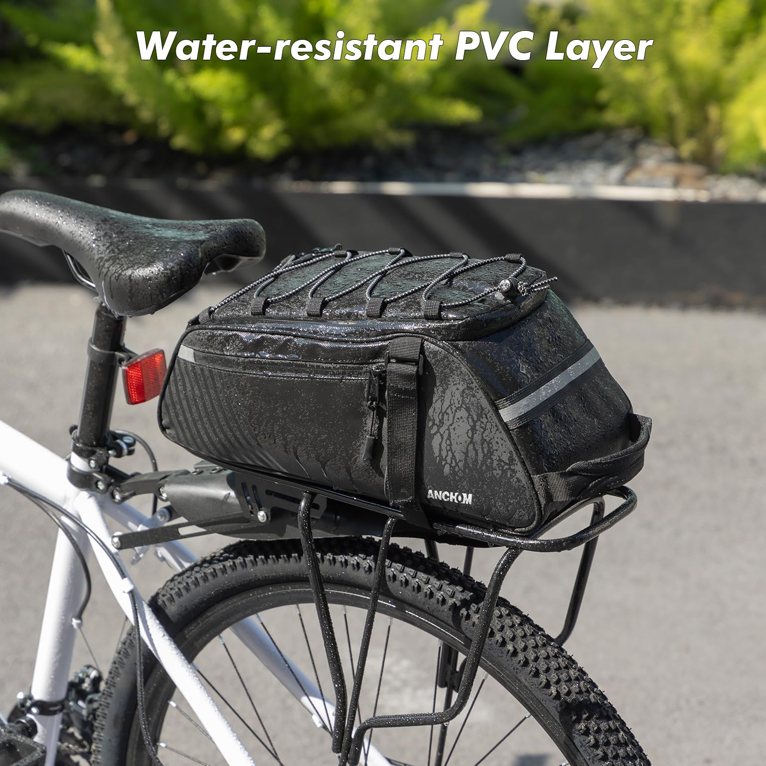 Rear Bike Rack Bag, 8L PVC Water Resistant Bicycle Bag for Road and Mountain Bikes, Commuter Bag for Grocery Shopping and Cycling, Black