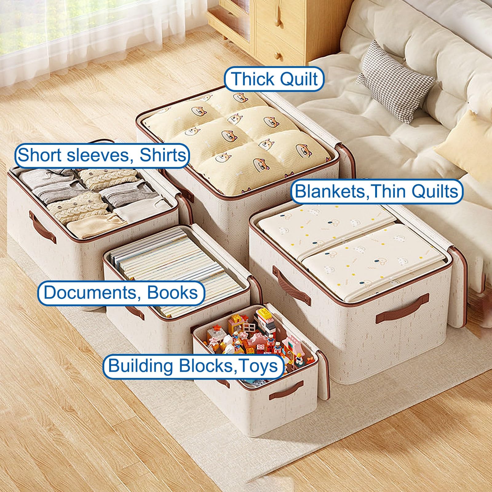 2 Pack Unterbett Aufbewahrungsbox, Faltbar Unterbettkommoden, Doppelreißverschluss, Waschbar, Kleidung, Bettdecken, Spielzeug, Bücher(40x30x21cm/16x12x8in)
