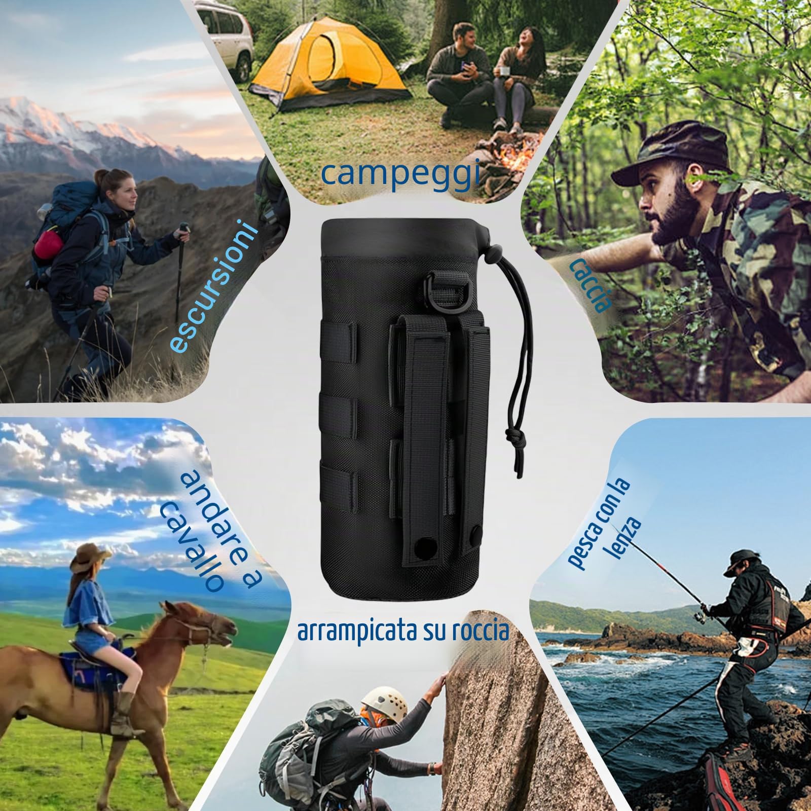 1000D Nylon Borsa per Borraccia Molle Militare Tattico a Prova di Perdite Porta Borraccia Zaino Tattico Portaborraccia,per Escursioni,Bicicletta,Sport All'Aria Aperta(Nero)