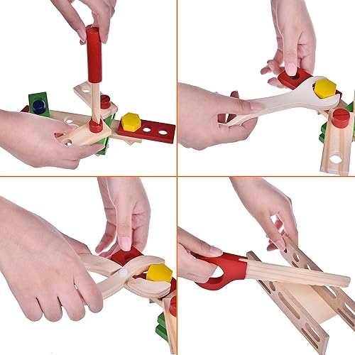 Miniatura 2 de Fun Little Toys Caja de herramientas de madera maciza educativo construcción Playset martillo Llave Role Play Set43Pcs