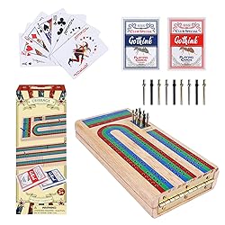 GOTHINK Cribbage Board Game Set w/Storage - 9 Metal Pegs, 2 Decks of Playing Cards, 3-Track Folding Wooden Board Games for Adults & Kids - 2-4 Player Games - Ideal for Family Game Night, Travel