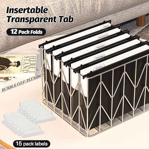 Miniatura 6 de Carpetas colgantes de plástico de capacidad adicional, paquete de 12 carpetas colgantes reforzadas tamaño carta, bolsillo de acordeón, expansión